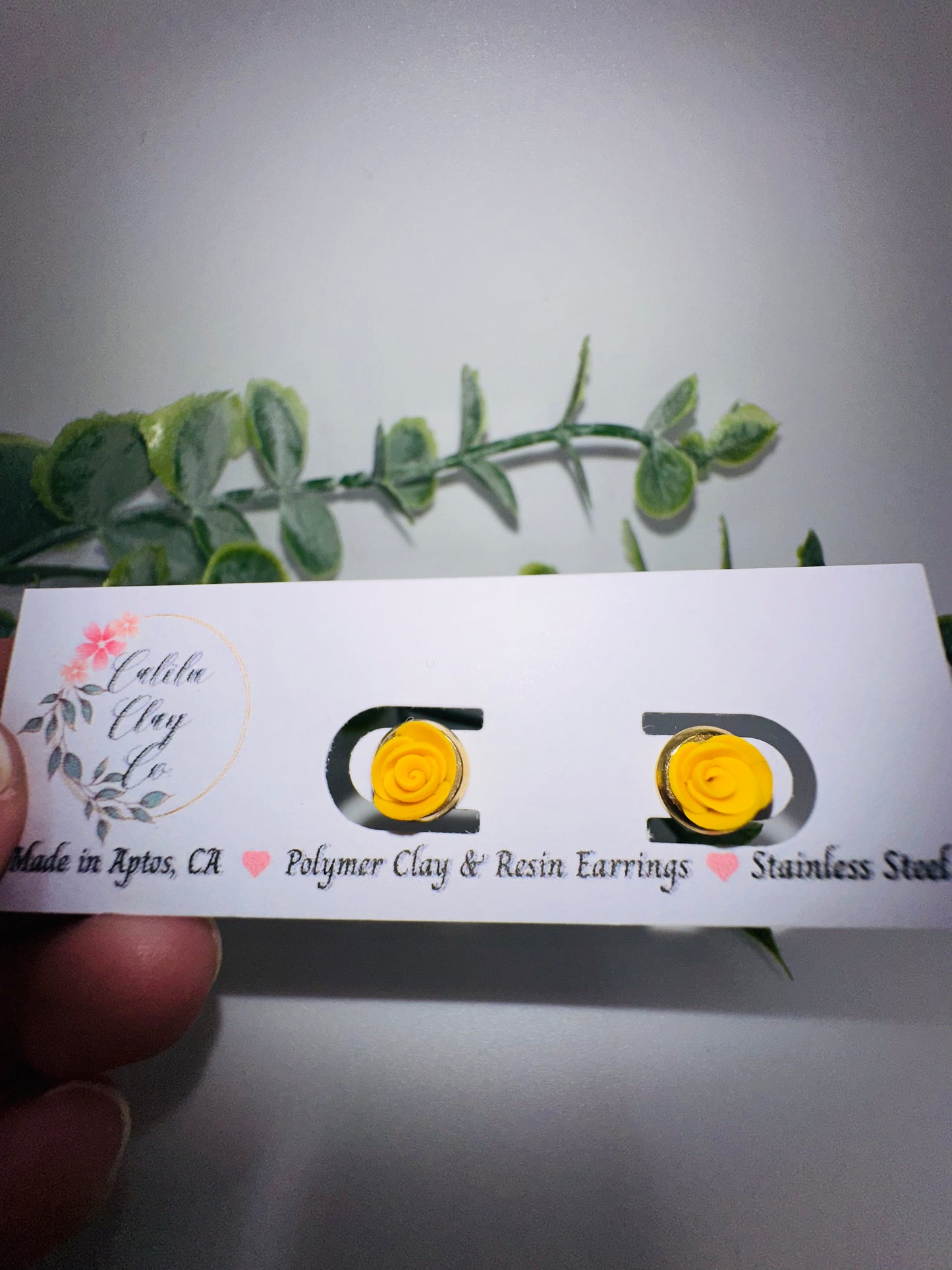Yellow Hand-Sculpted Rose Studs / Post Earrings