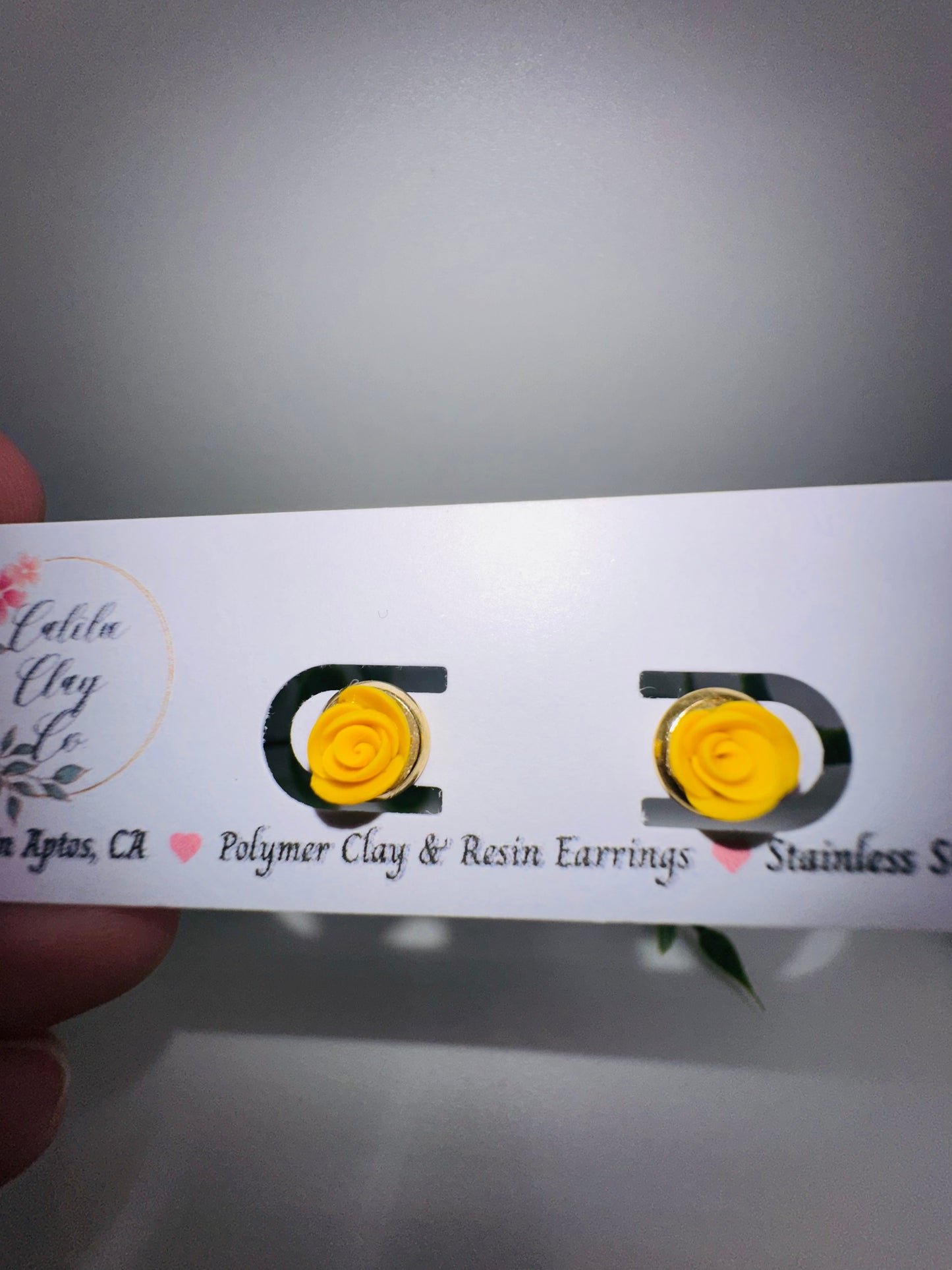 Yellow Hand-Sculpted Rose Studs / Post Earrings