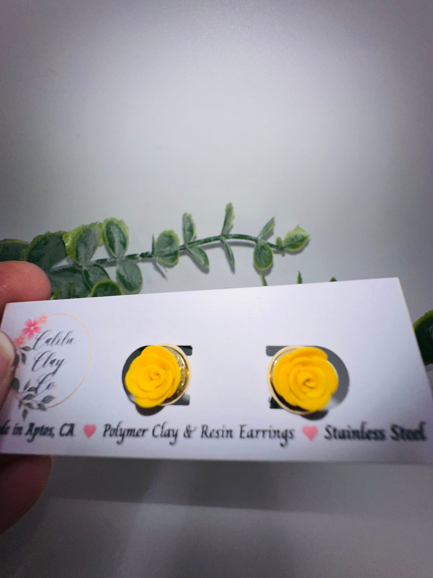 Yellow Hand-Sculpted Rose Studs / Post Earrings