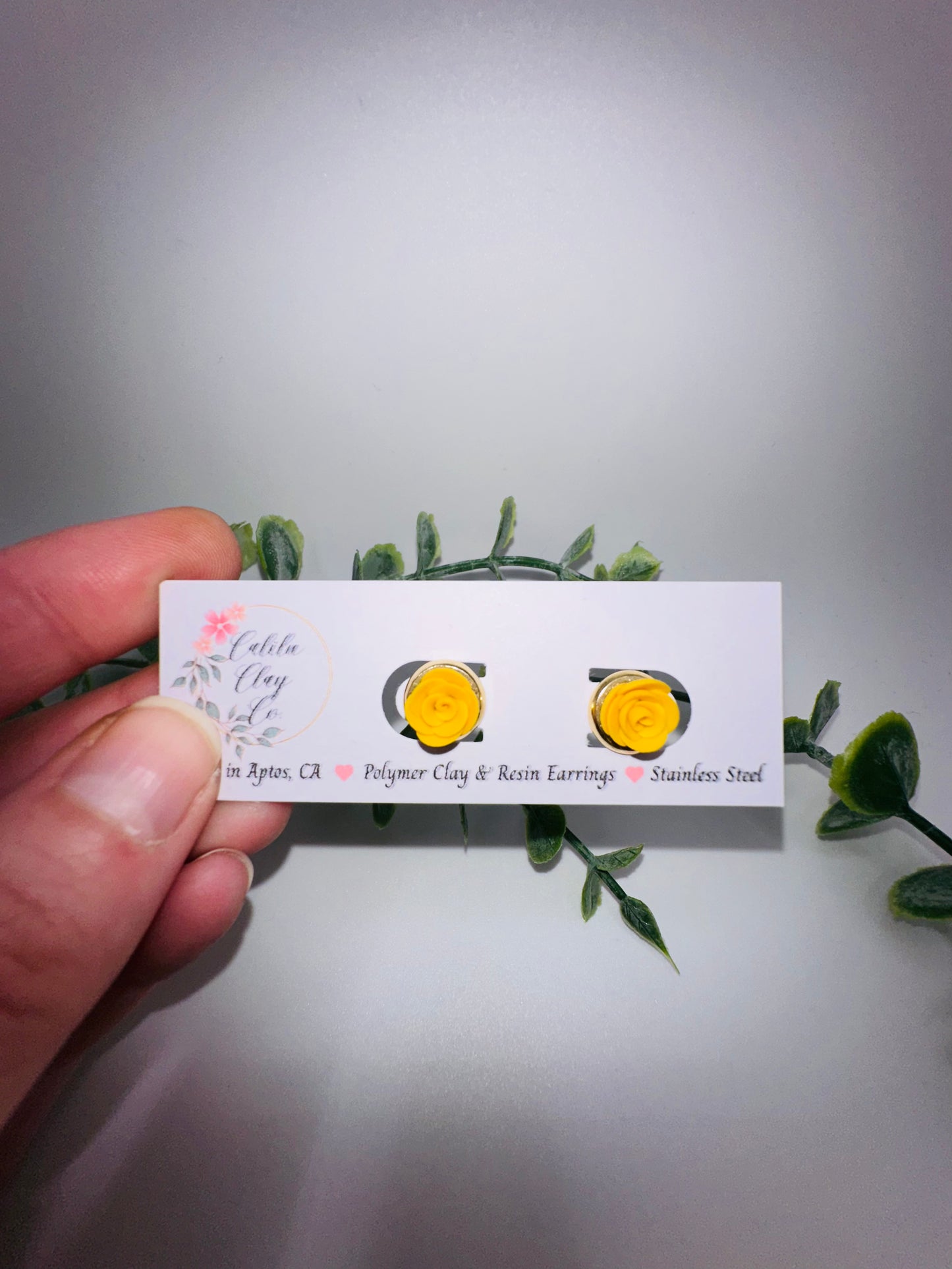 Yellow Hand-Sculpted Rose Studs / Post Earrings
