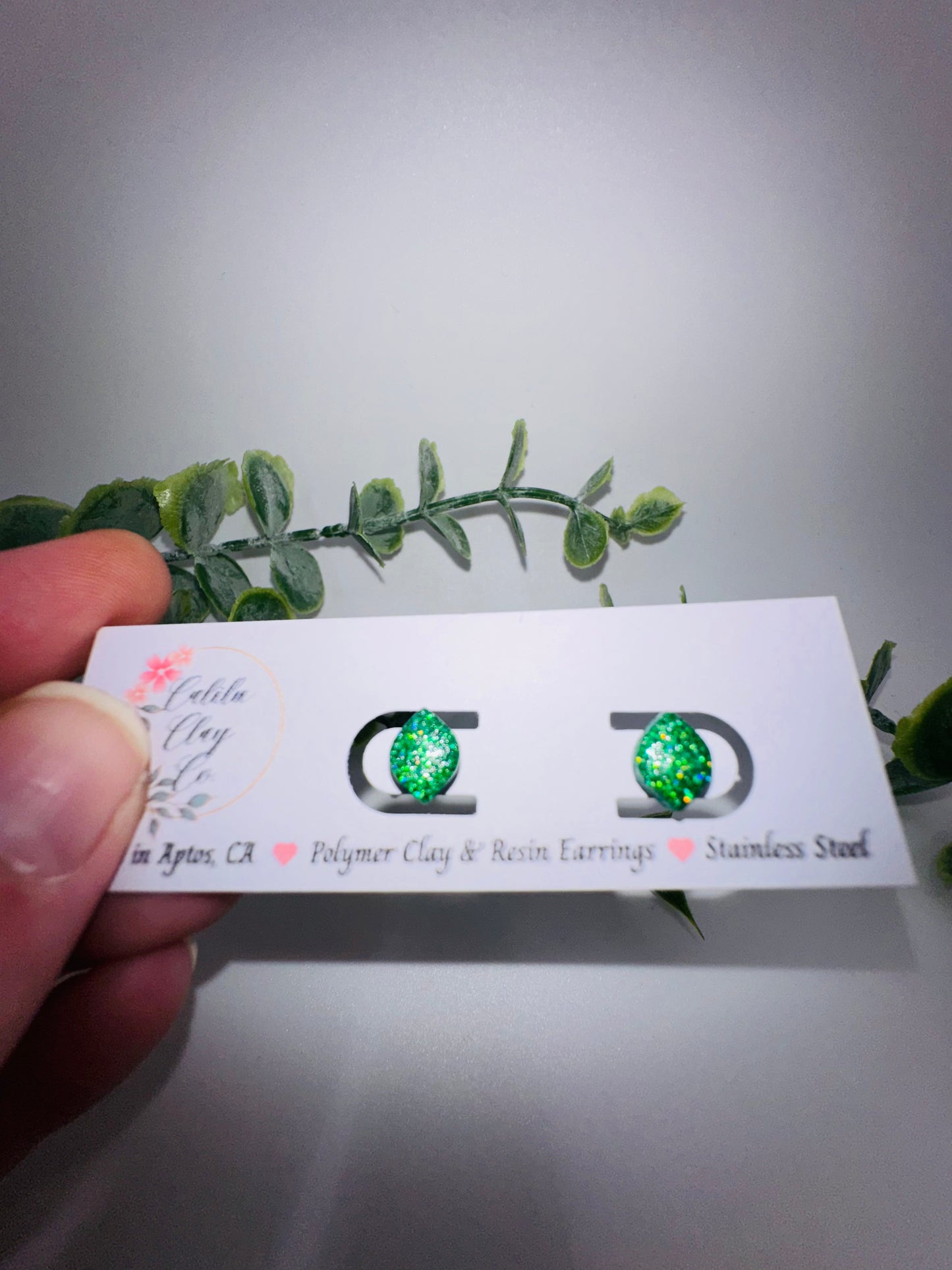 Tiny Holographic Green Rounded Diamond Studs / Post Earrings