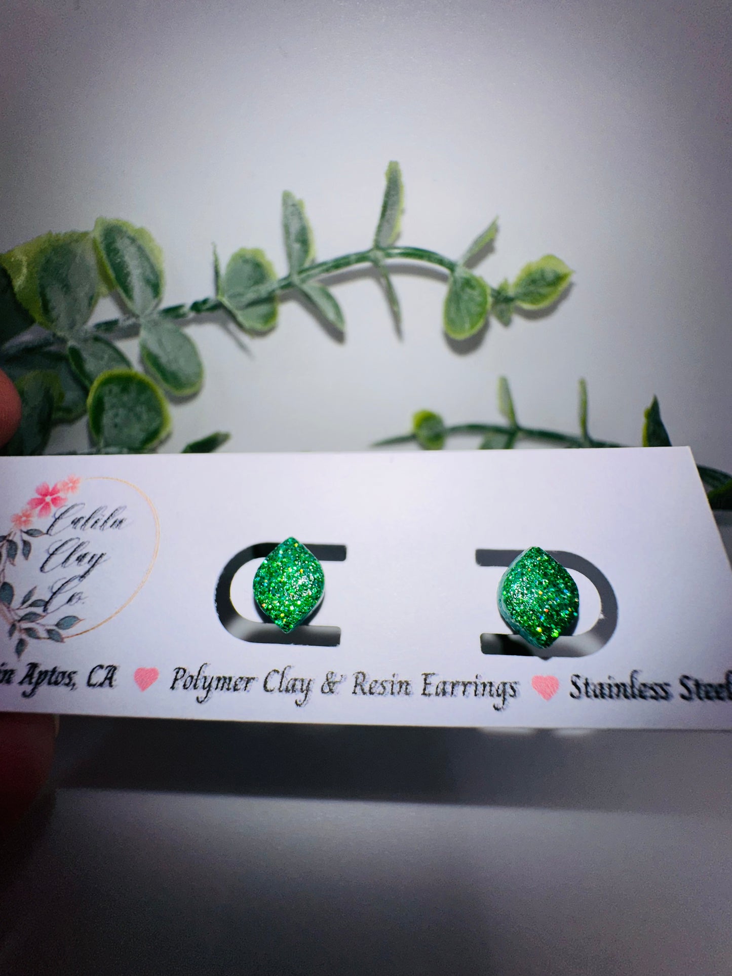 Tiny Holographic Green Rounded Diamond Studs / Post Earrings