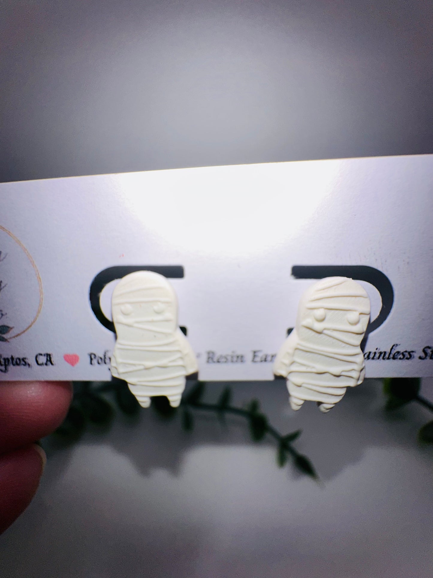White Mummy Studs / Post Earrings