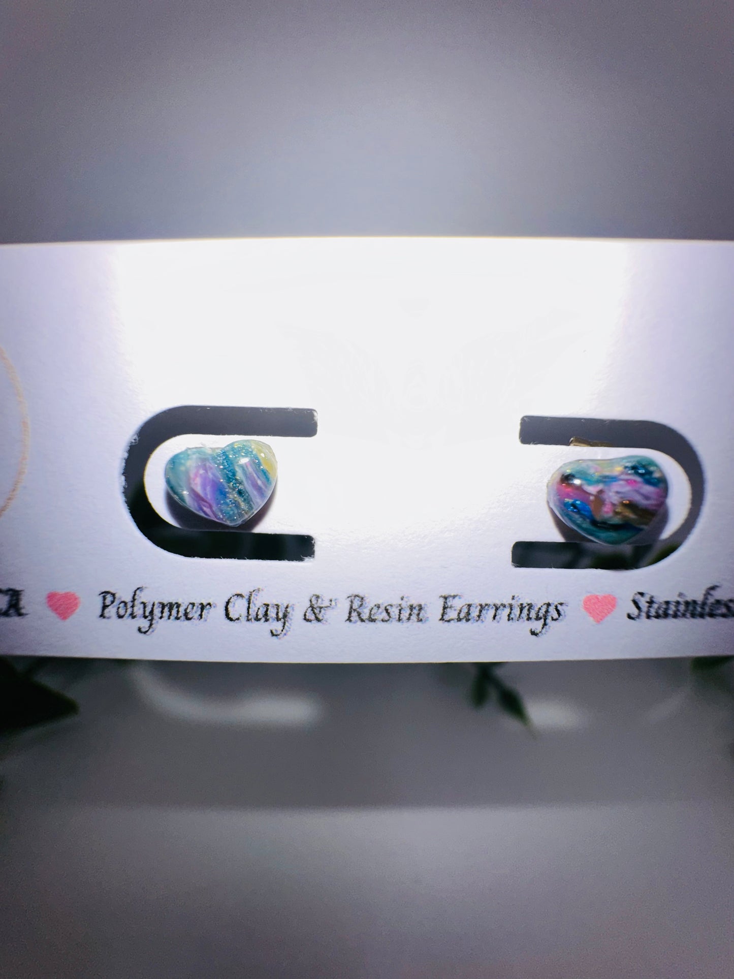 Tiny Purple and Teal Heart Studs / Post Earrings