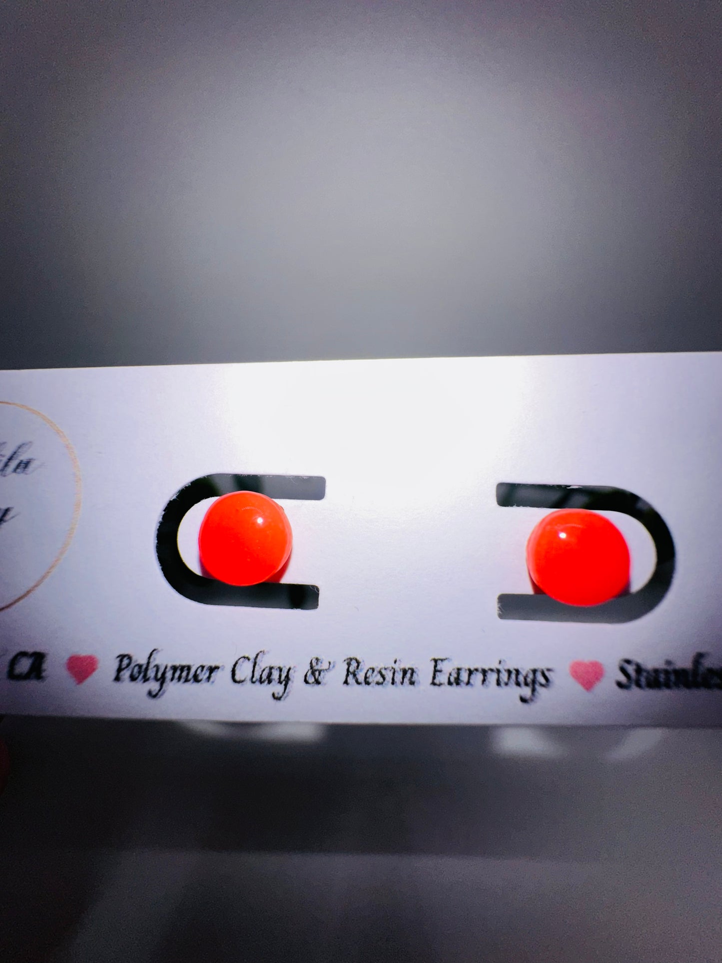 Tiny Round Glossy Coral Studs / Post Earrings