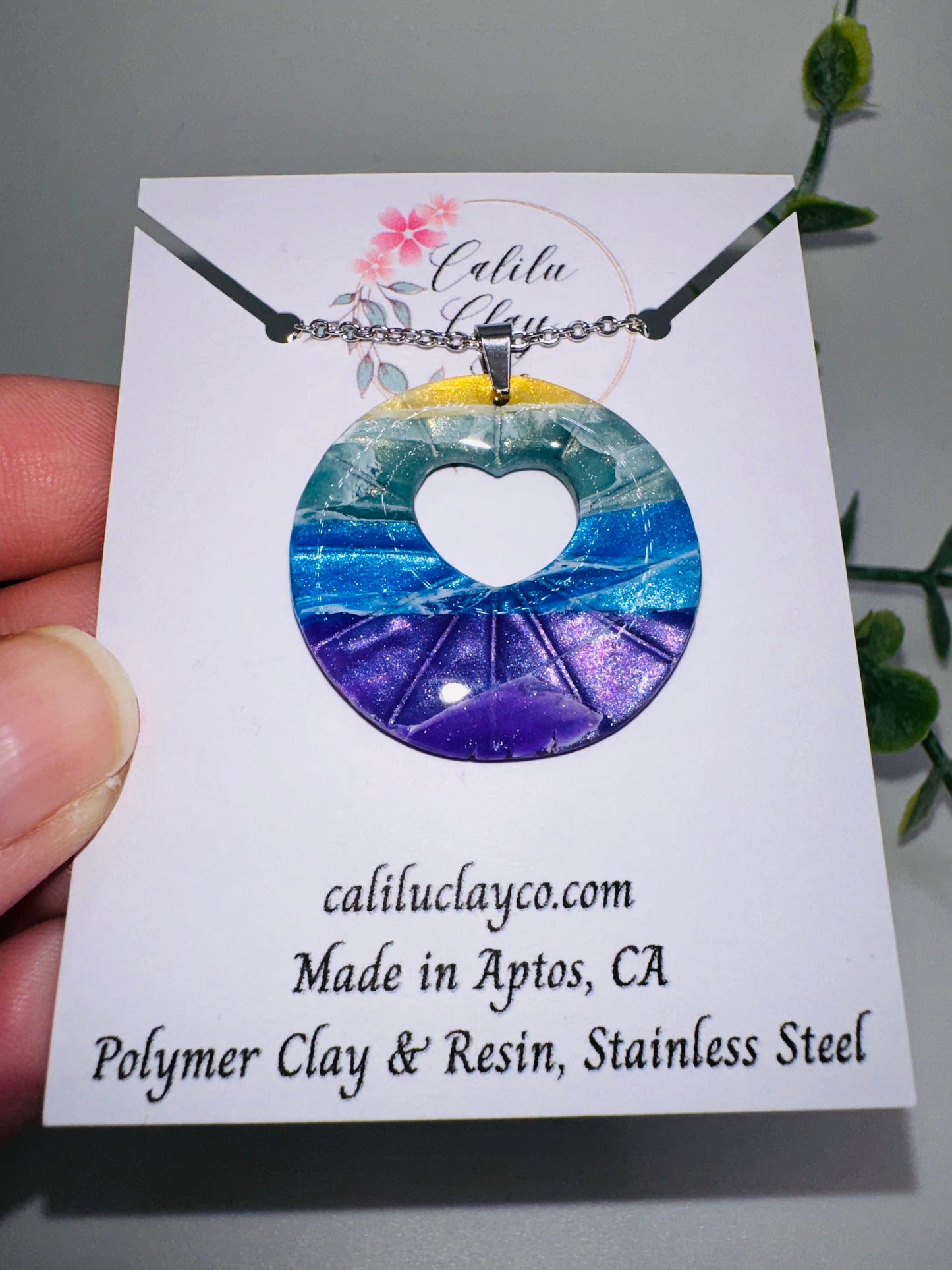 Round Rainbow Pendant with Heart Cutout