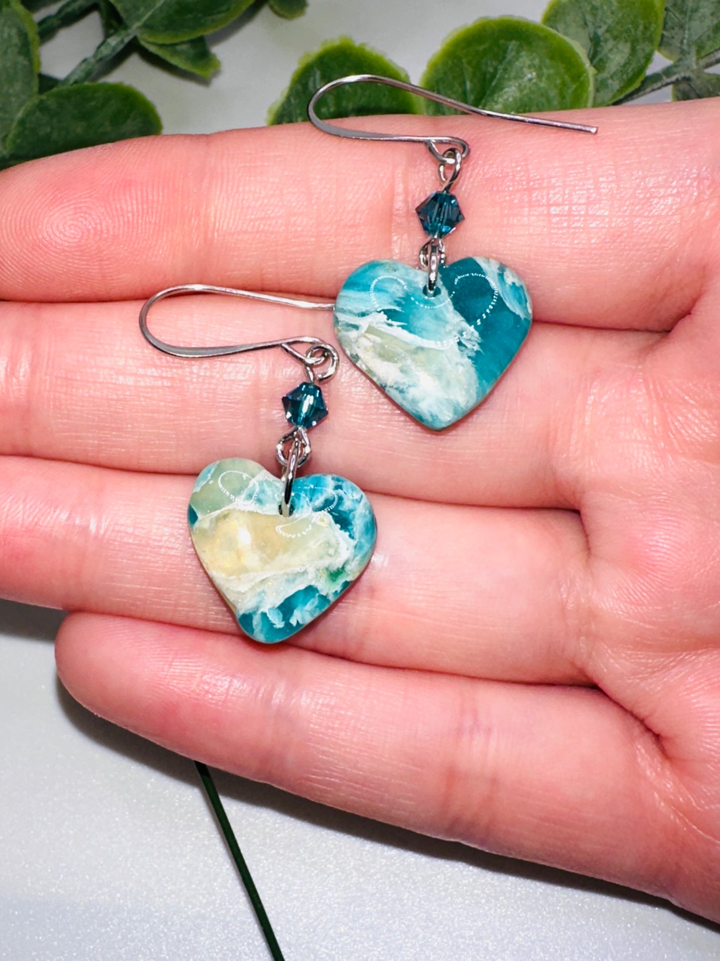 Turquoise Waters Heart Stone Dangles Earrings