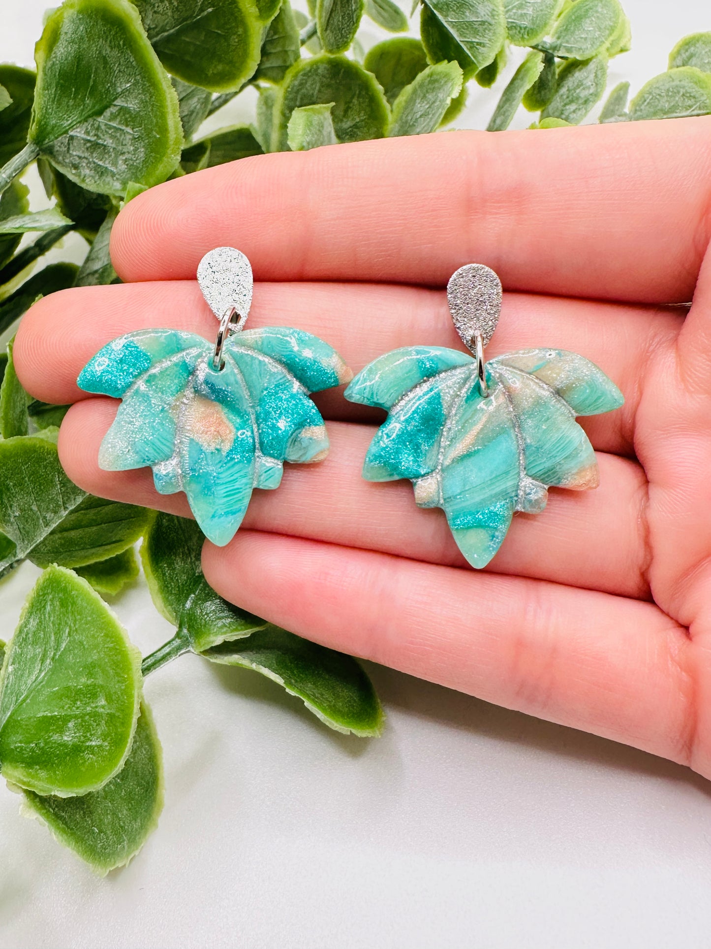 Turquoise & Peach Lotus Dangles with Posts Earrings