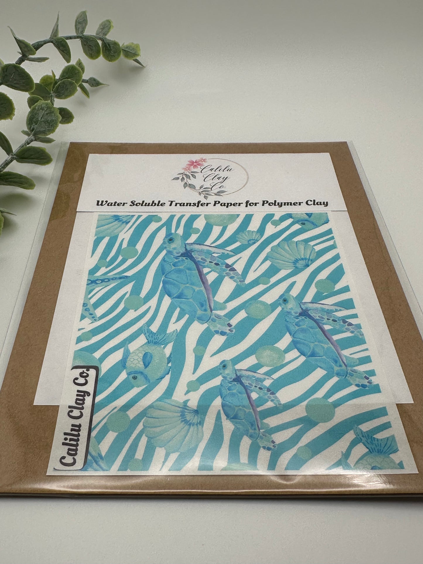 Seaturtles And Wavy Lines Polymer Clay Water-Soluble Transfer Sheet
