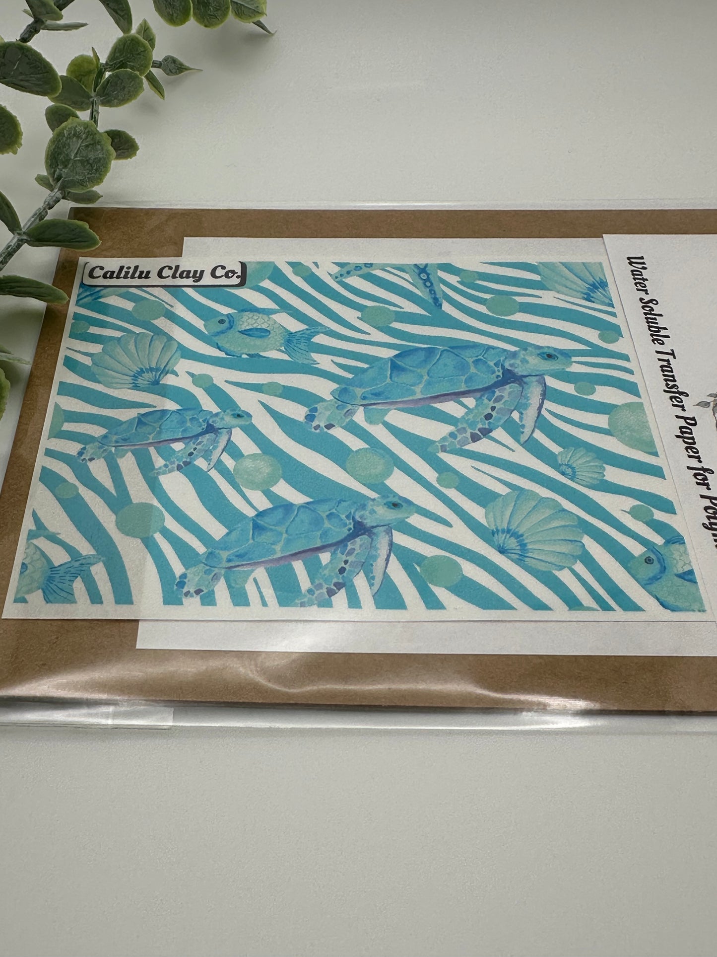 Seaturtles And Wavy Lines Polymer Clay Water-Soluble Transfer Sheet