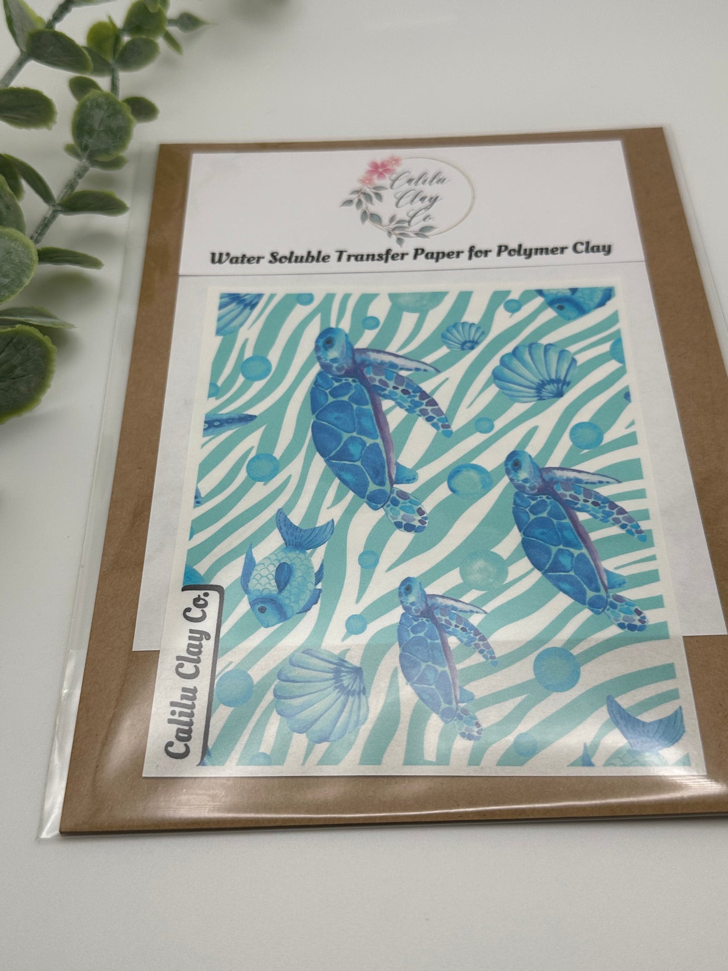 Seaturtles And Wavy Lines Polymer Clay Water-Soluble Transfer Sheet