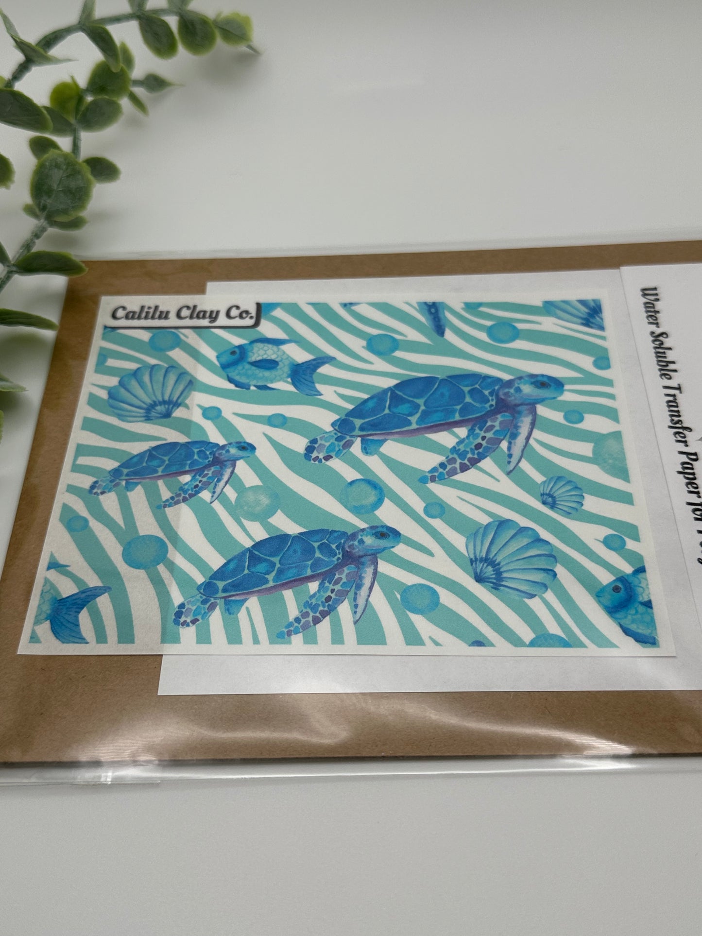 Seaturtles And Wavy Lines Polymer Clay Water-Soluble Transfer Sheet