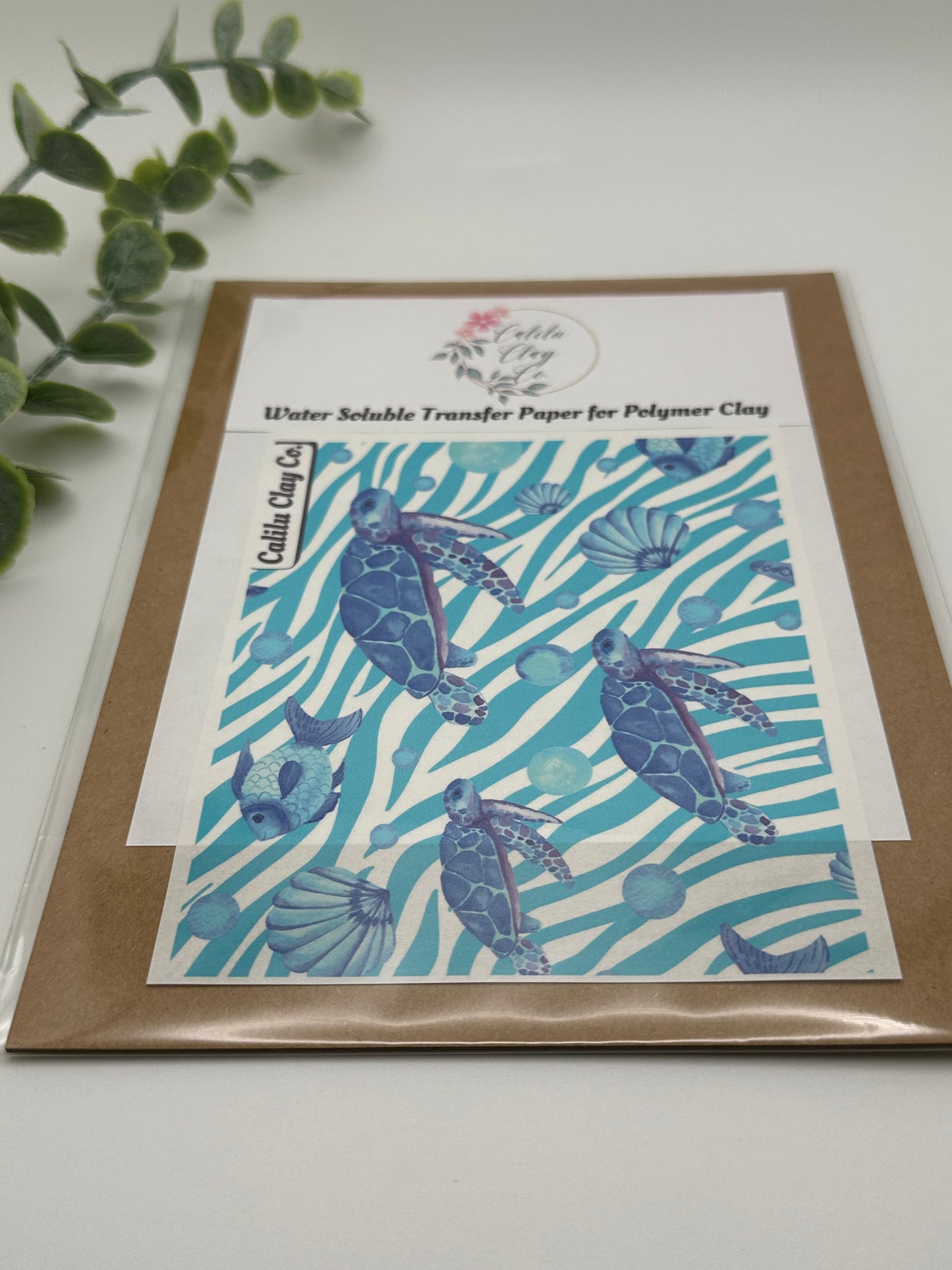Seaturtles And Wavy Lines Polymer Clay Water-Soluble Transfer Sheet