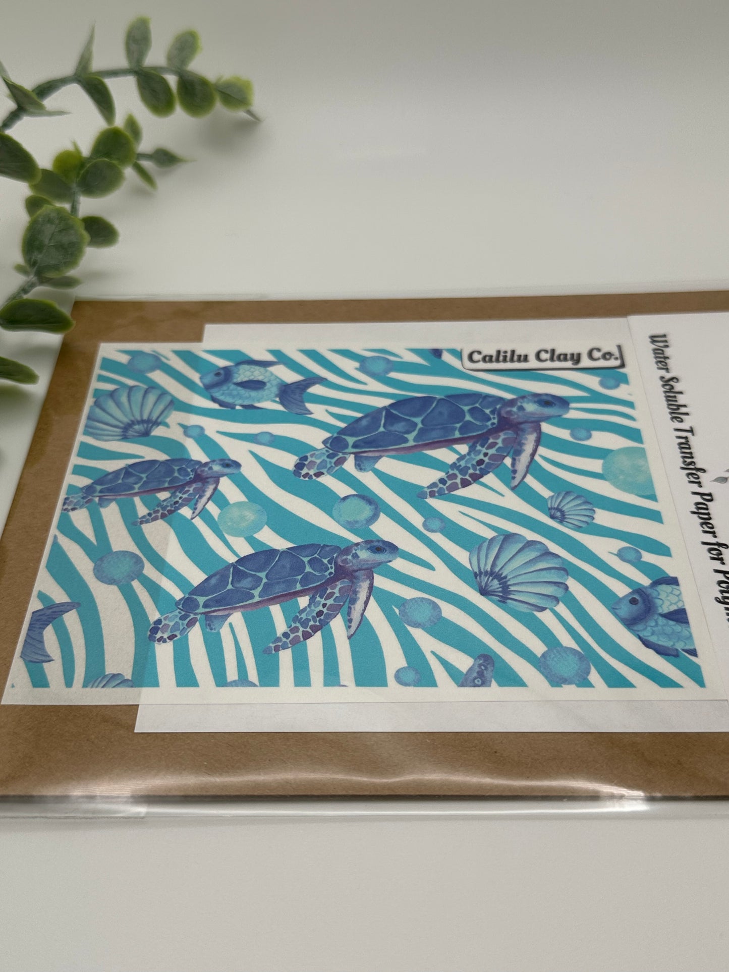 Seaturtles And Wavy Lines Polymer Clay Water-Soluble Transfer Sheet