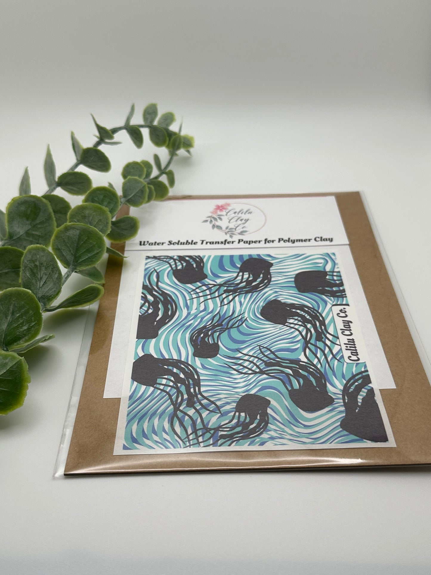 Jellyfish and Teal Swirls Polymer Clay Water-Soluble Transfer Sheet
