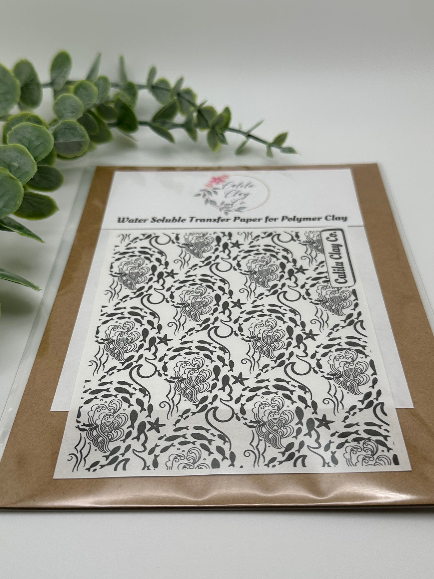 Fish Waves Polymer Clay Water-Soluble Transfer Sheet