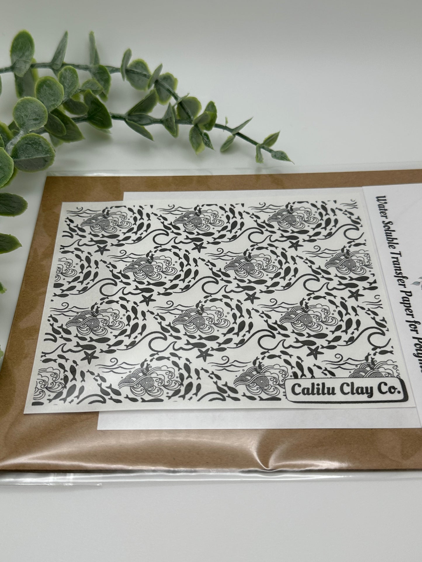 Fish Waves Polymer Clay Water-Soluble Transfer Sheet