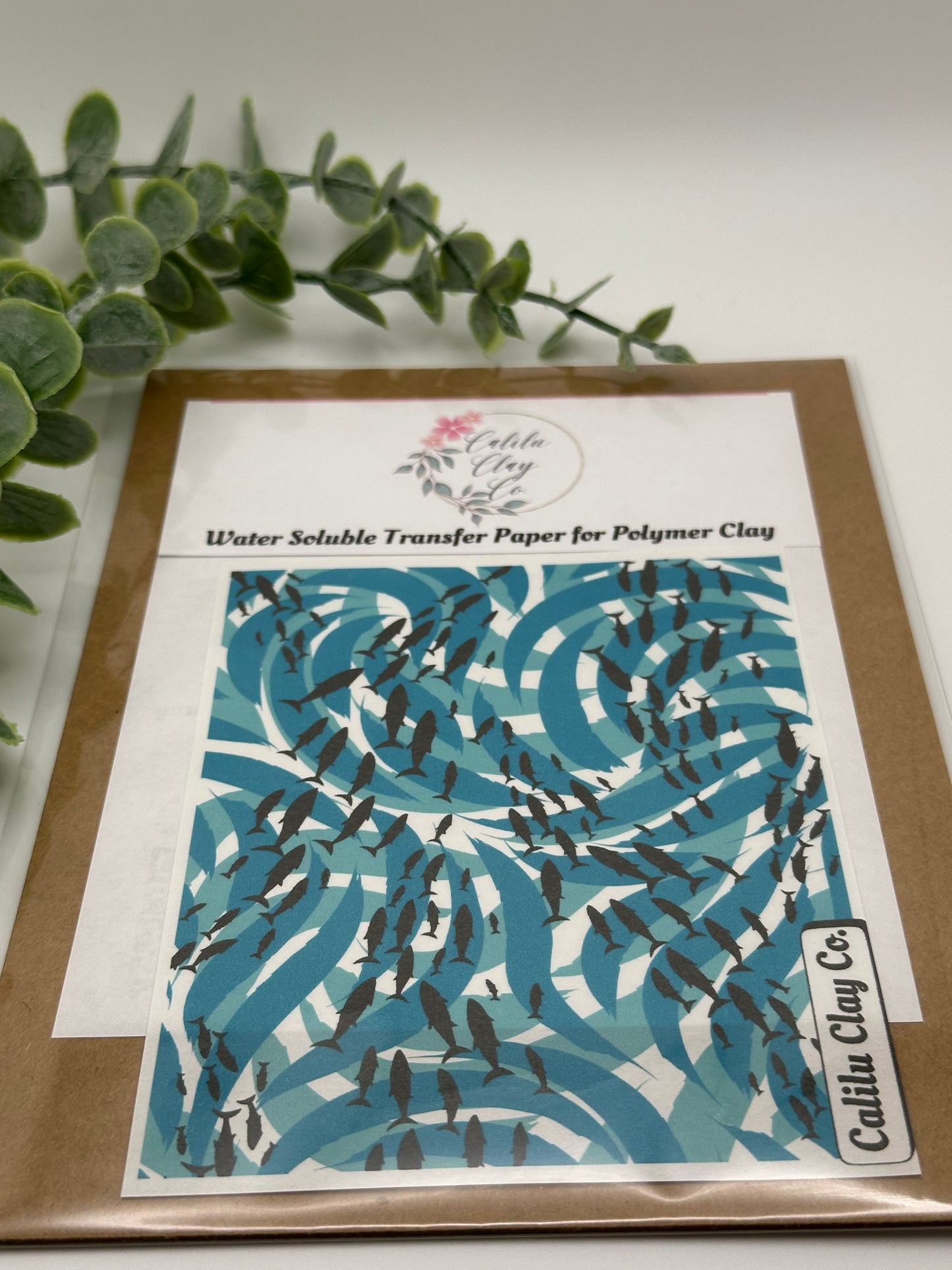 School of Fish Blue Waves Polymer Clay Water-Soluble Transfer Sheet