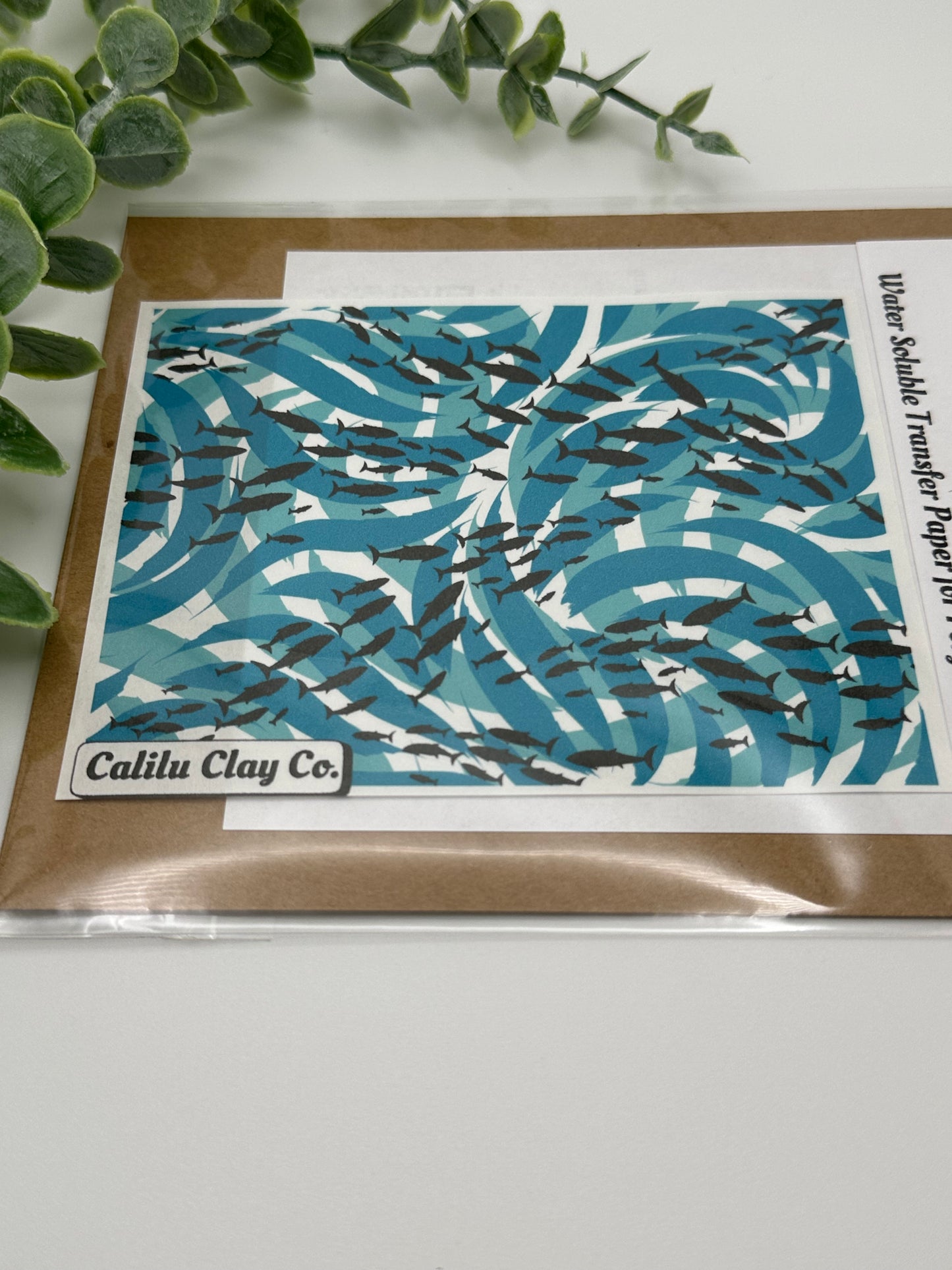 School of Fish Blue Waves Polymer Clay Water-Soluble Transfer Sheet