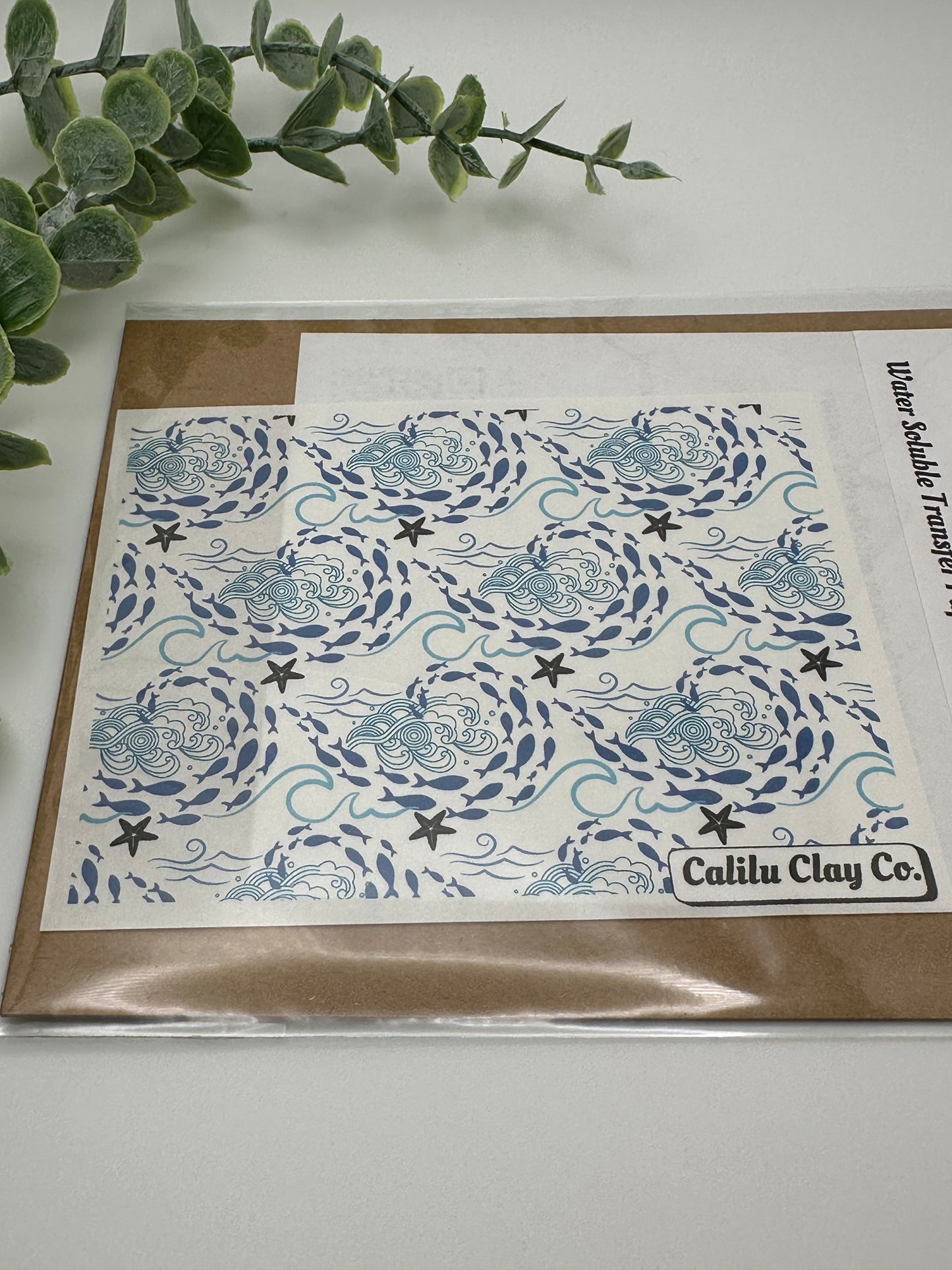 Fish Waves Polymer Clay Water-Soluble Transfer Sheet
