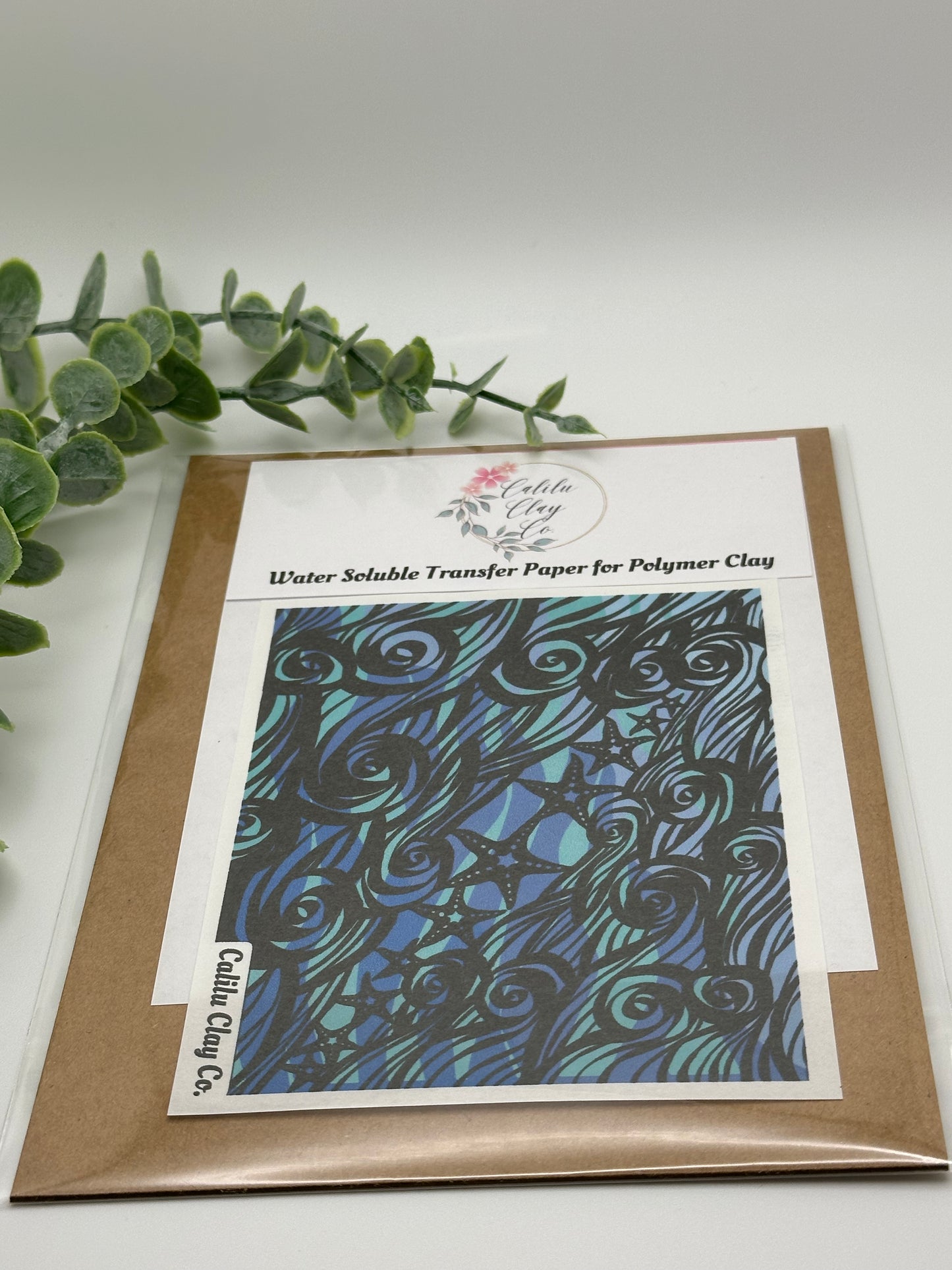 Starfish Swirly Waves Polymer Clay Water-Soluble Transfer Sheet