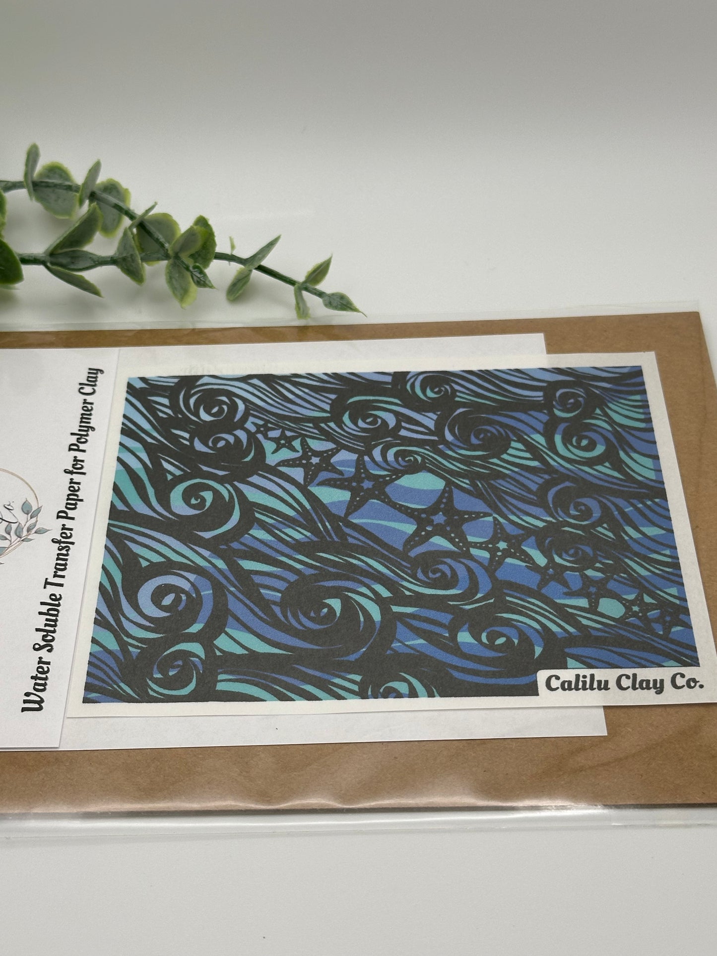 Starfish Swirly Waves Polymer Clay Water-Soluble Transfer Sheet