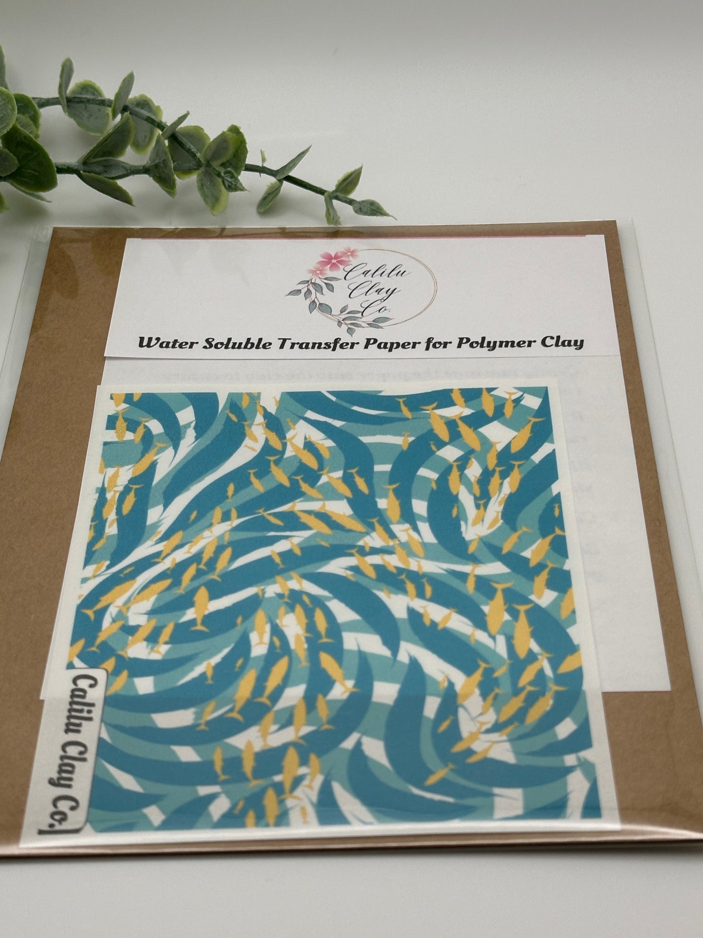 School of Fish Blue Waves Polymer Clay Water-Soluble Transfer Sheet