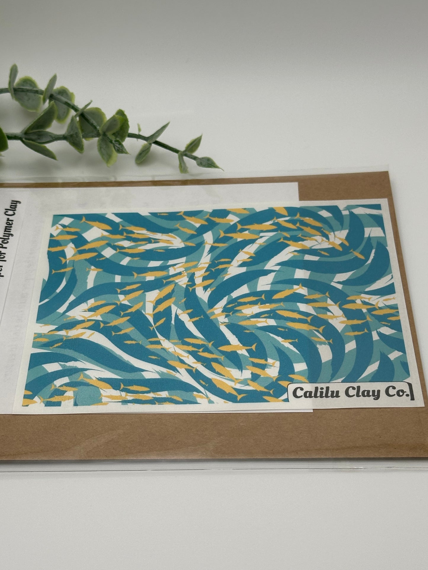 School of Fish Blue Waves Polymer Clay Water-Soluble Transfer Sheet