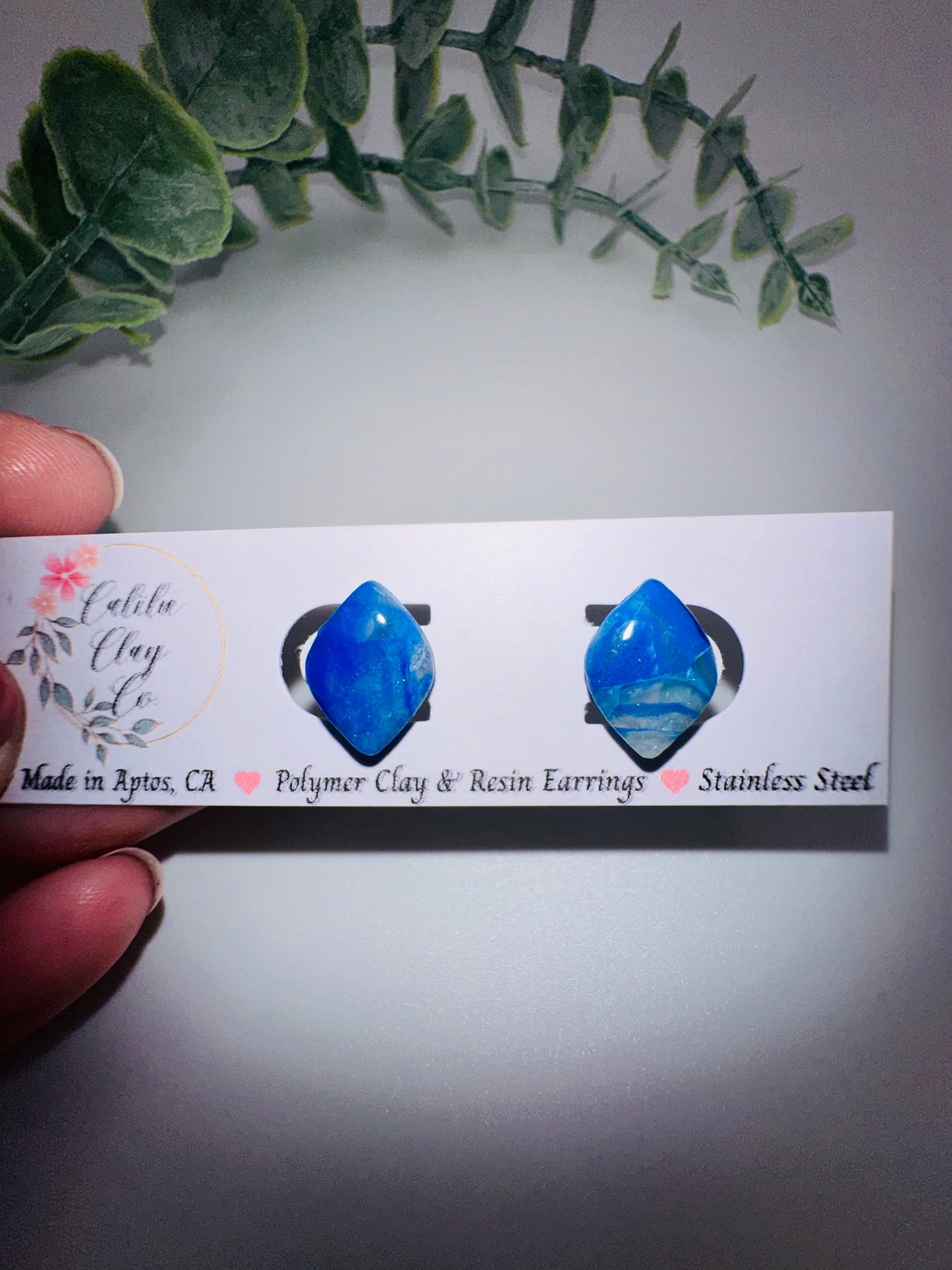 Blue Marbled Diamond Studs