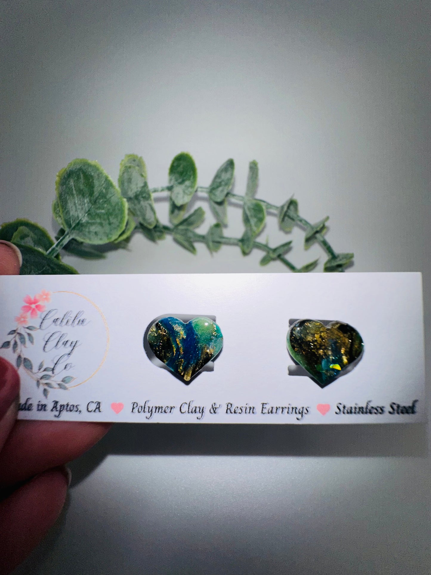 Ocean Marbled Heart Studs