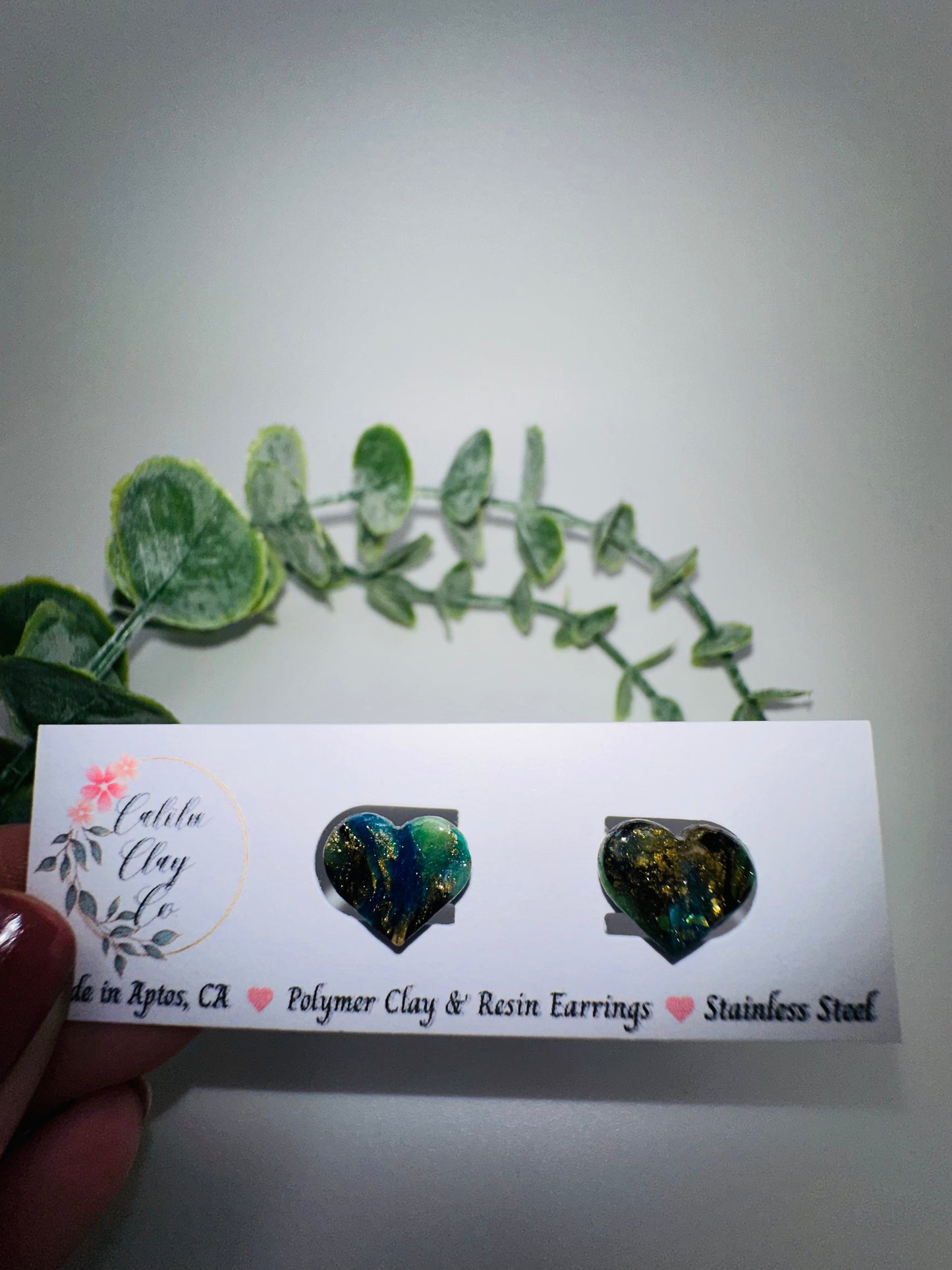 Ocean Marbled Heart Studs