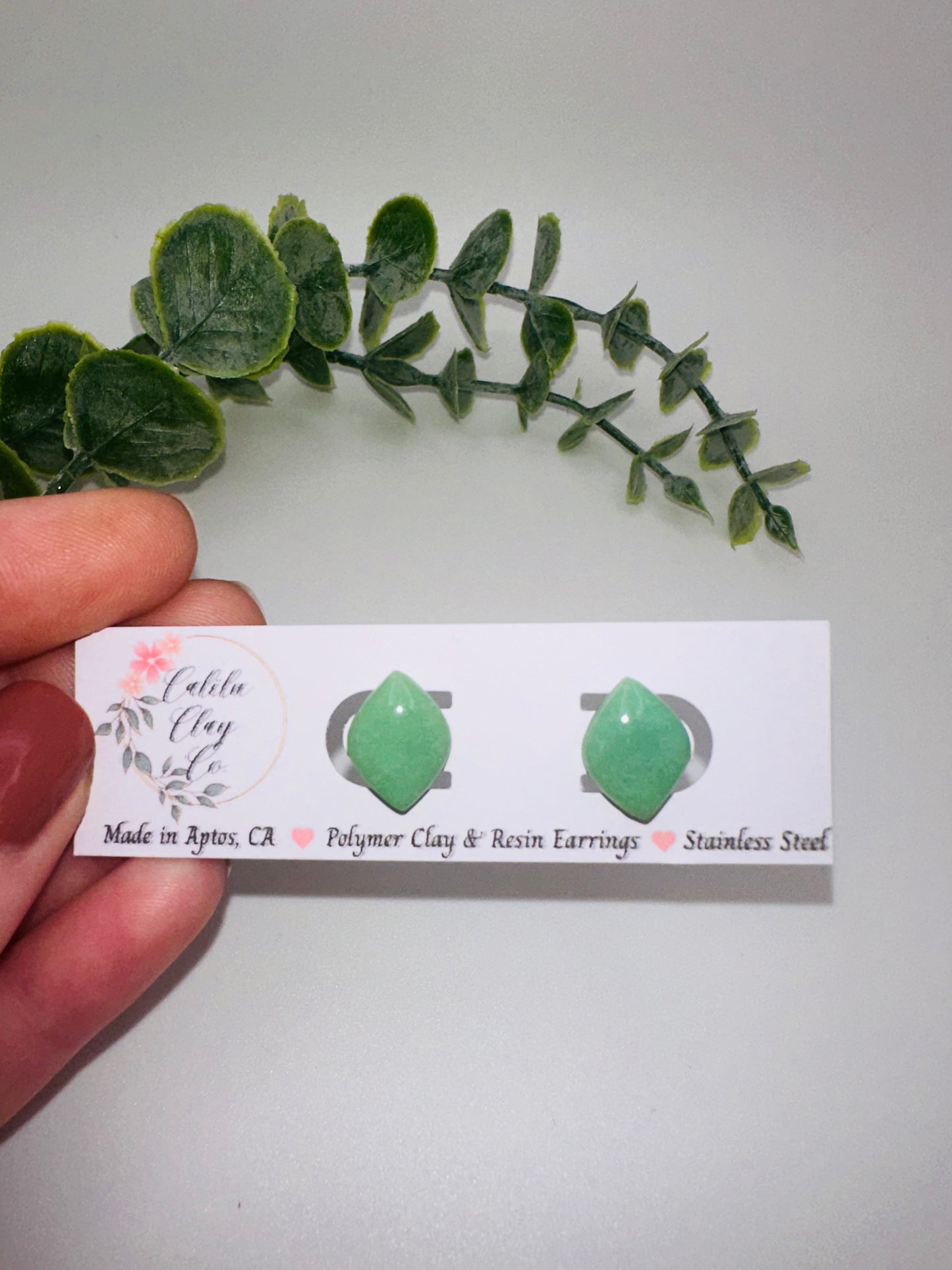 Rounded Diamond Jade Studs