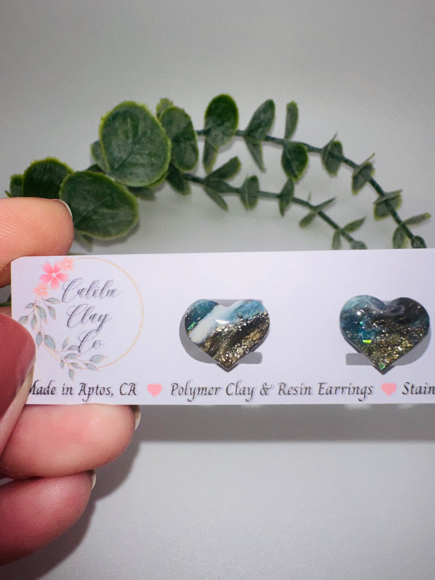 Ocean Marbled Heart Studs