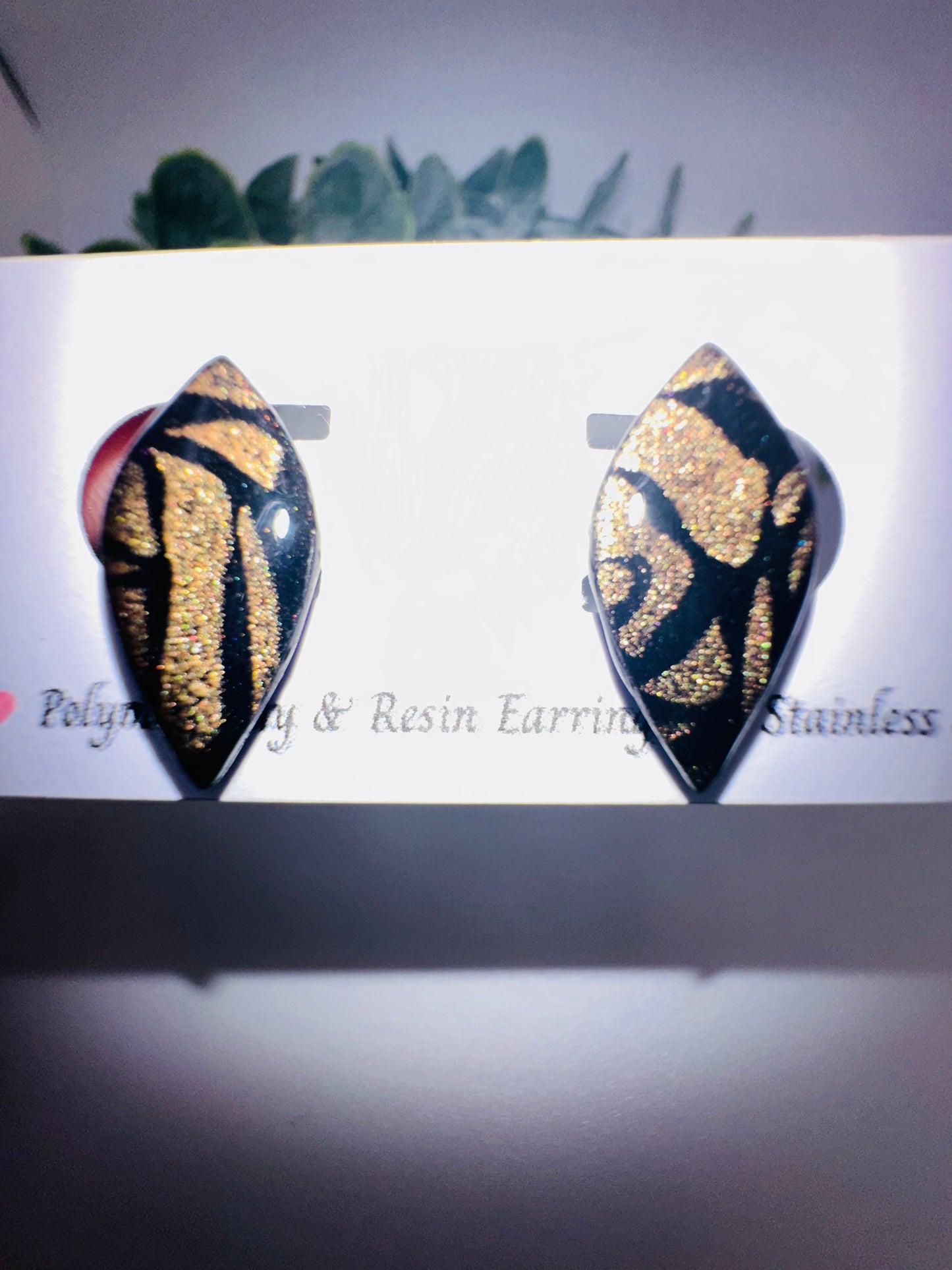 Black and Gold Abstract Mosaic Drop Studs