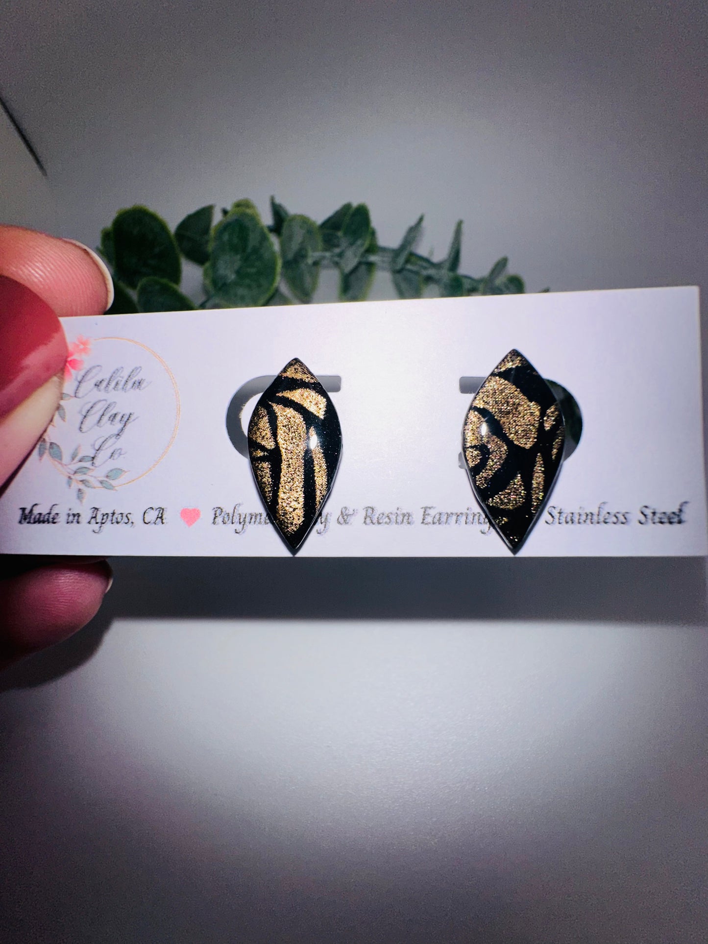 Black and Gold Abstract Mosaic Drop Studs