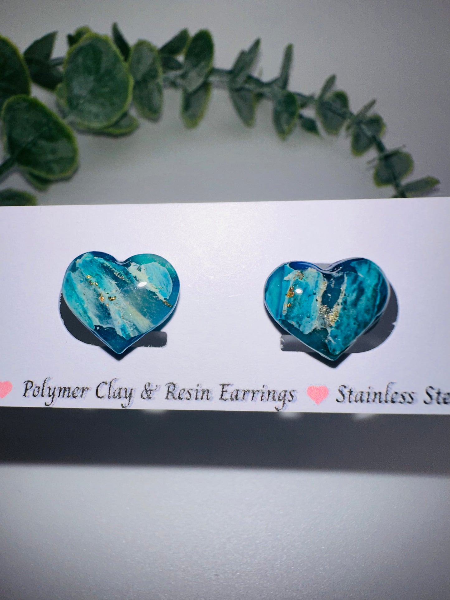 Ocean Marbled Heart Studs