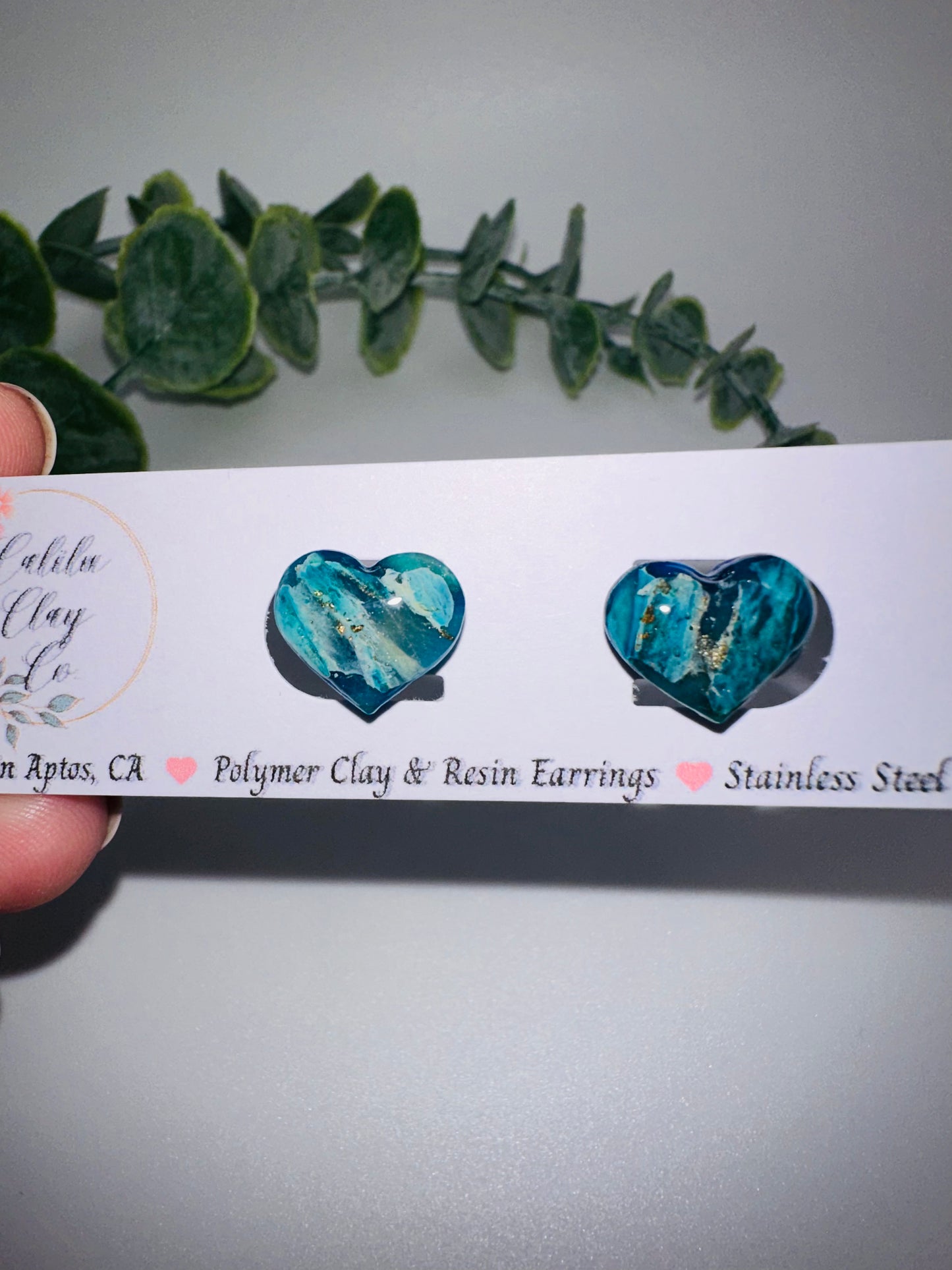 Ocean Marbled Heart Studs