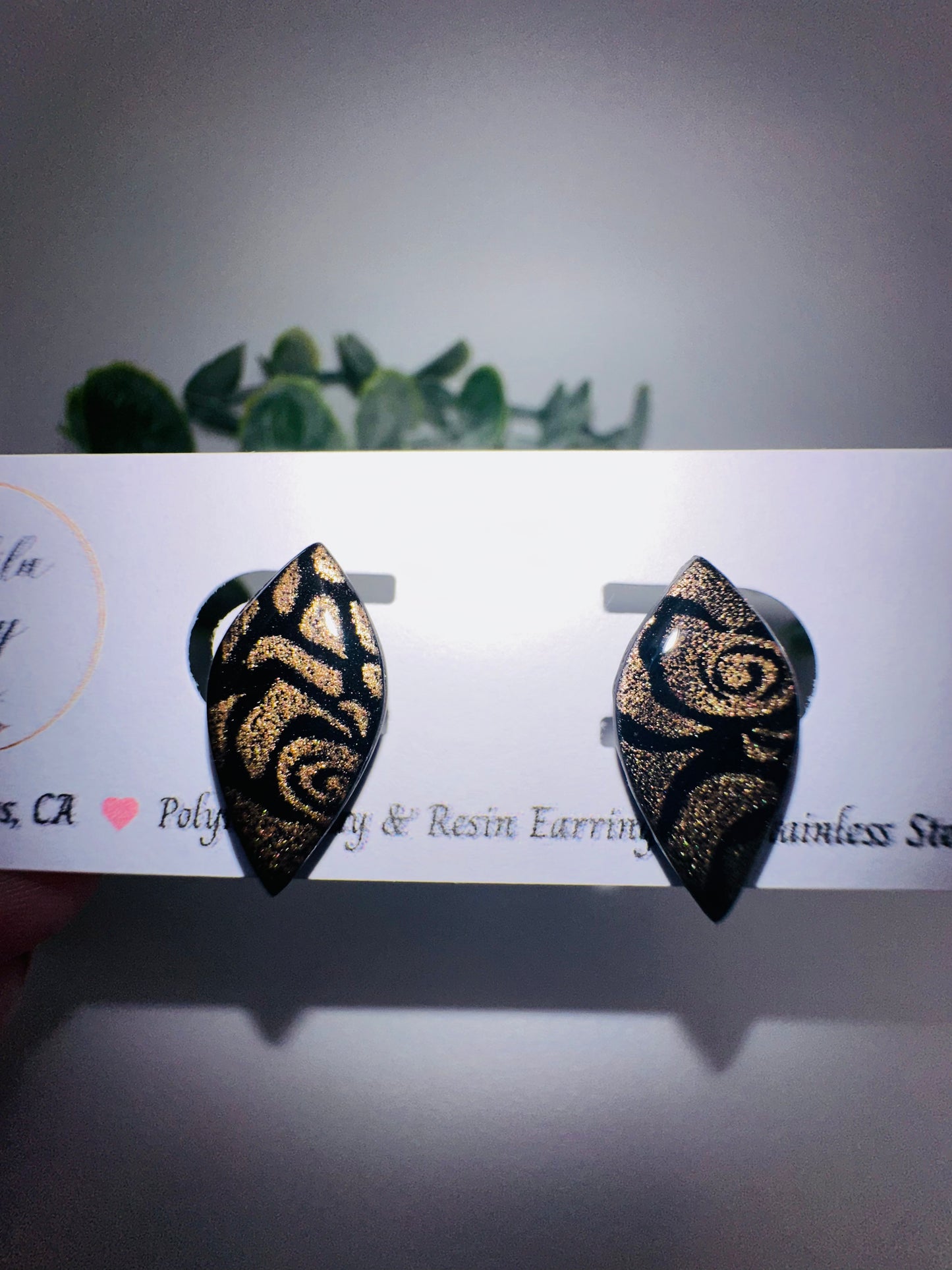 Black and Gold Abstract Mosaic Drop Studs