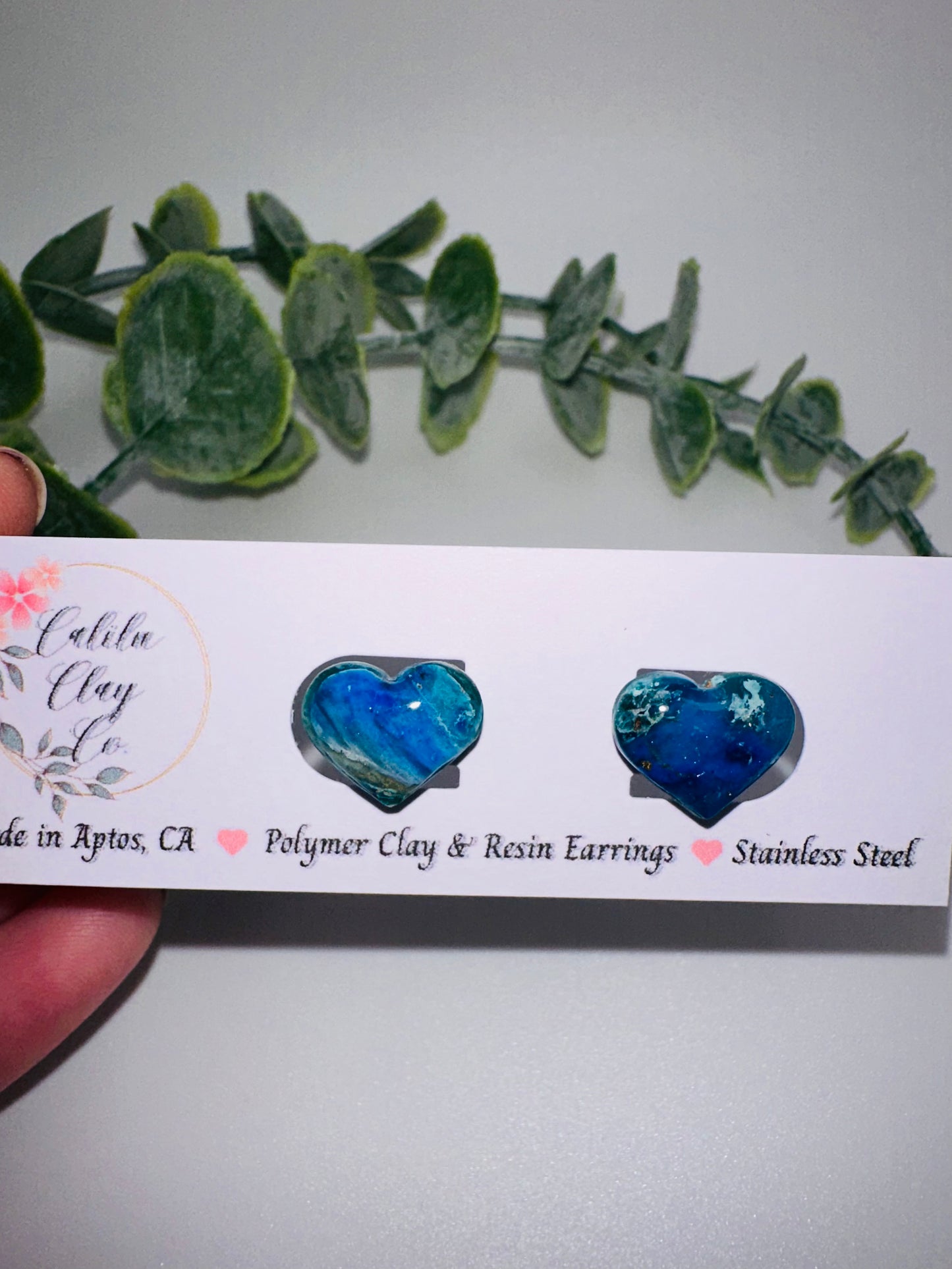 Ocean Marbled Heart Studs
