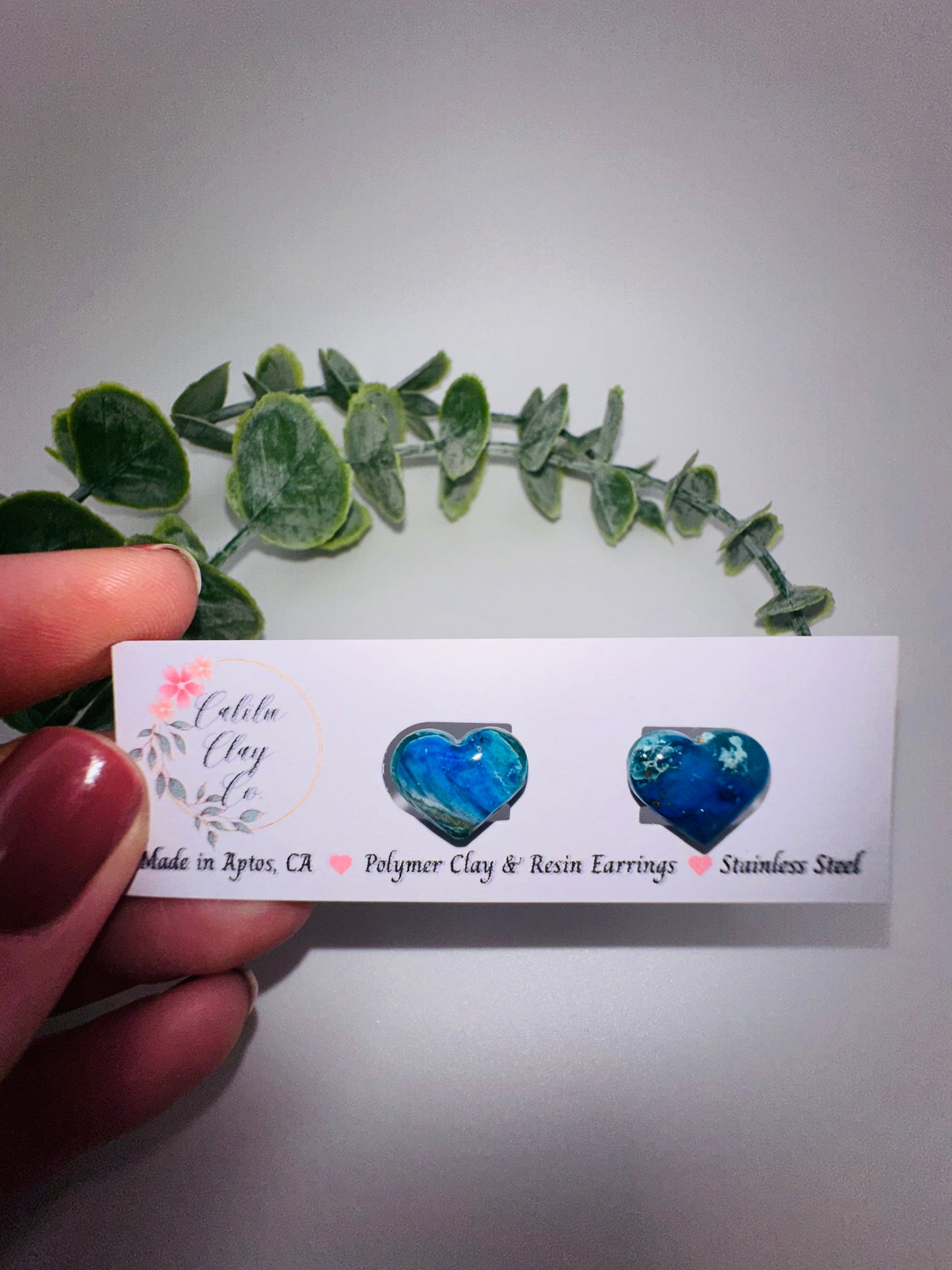 Ocean Marbled Heart Studs