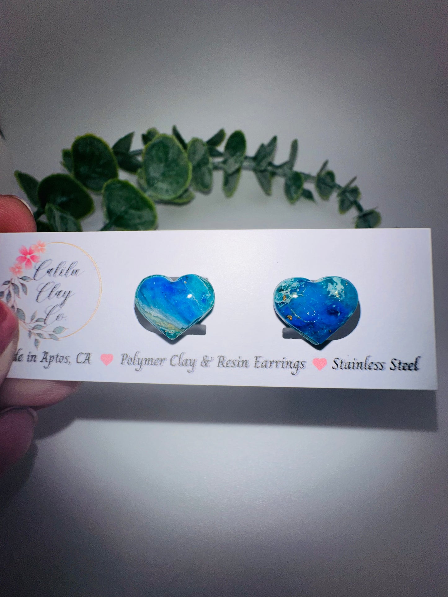 Ocean Marbled Heart Studs