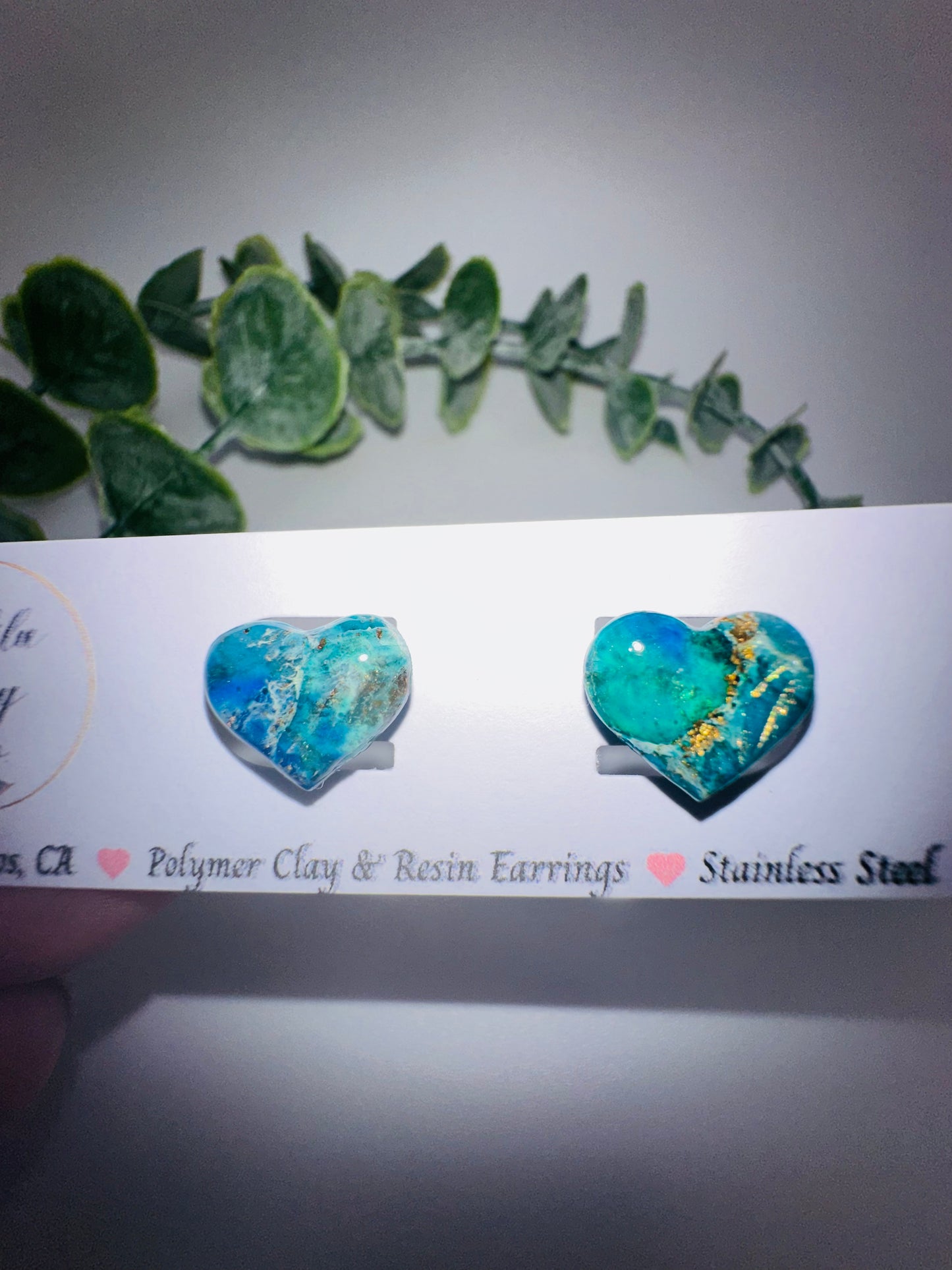 Ocean Marbled Heart Studs