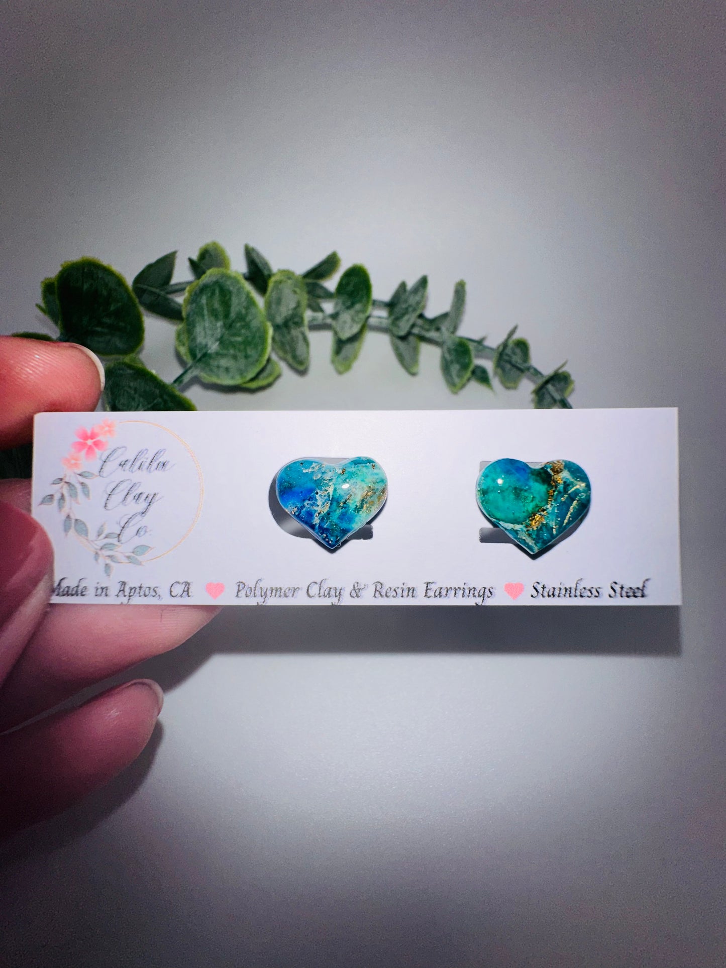 Ocean Marbled Heart Studs
