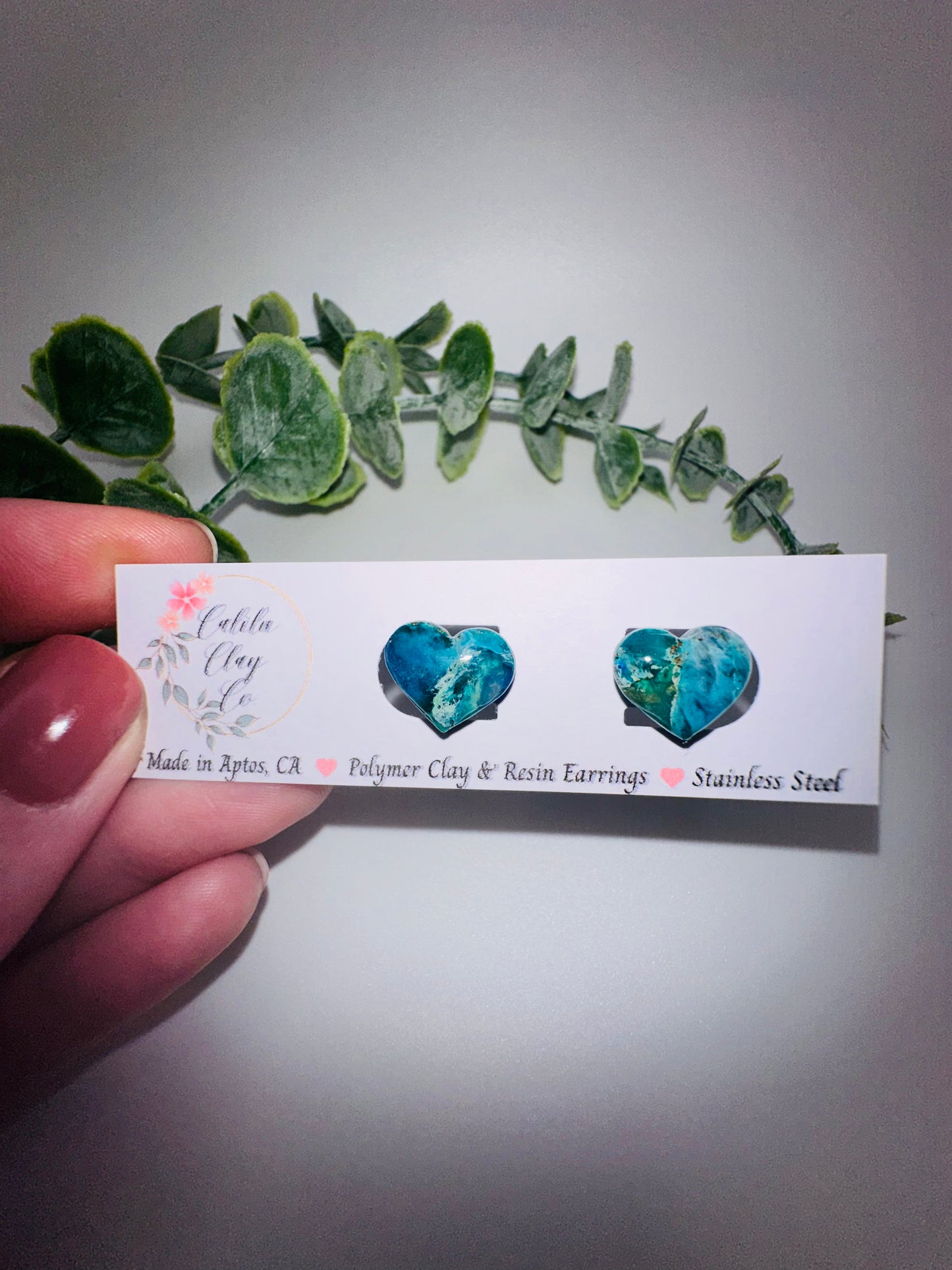 Ocean Marbled Heart Studs