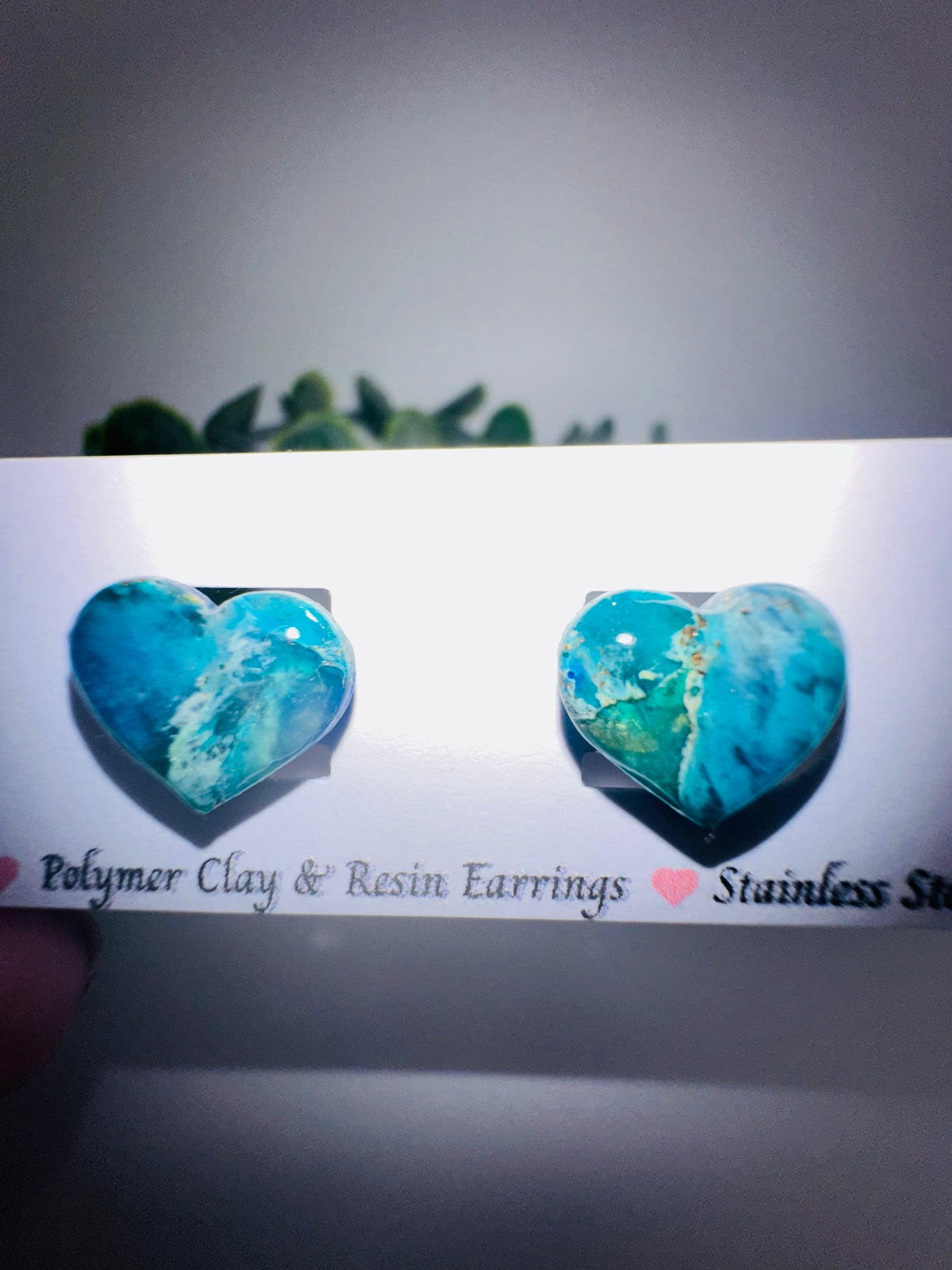 Ocean Marbled Heart Studs