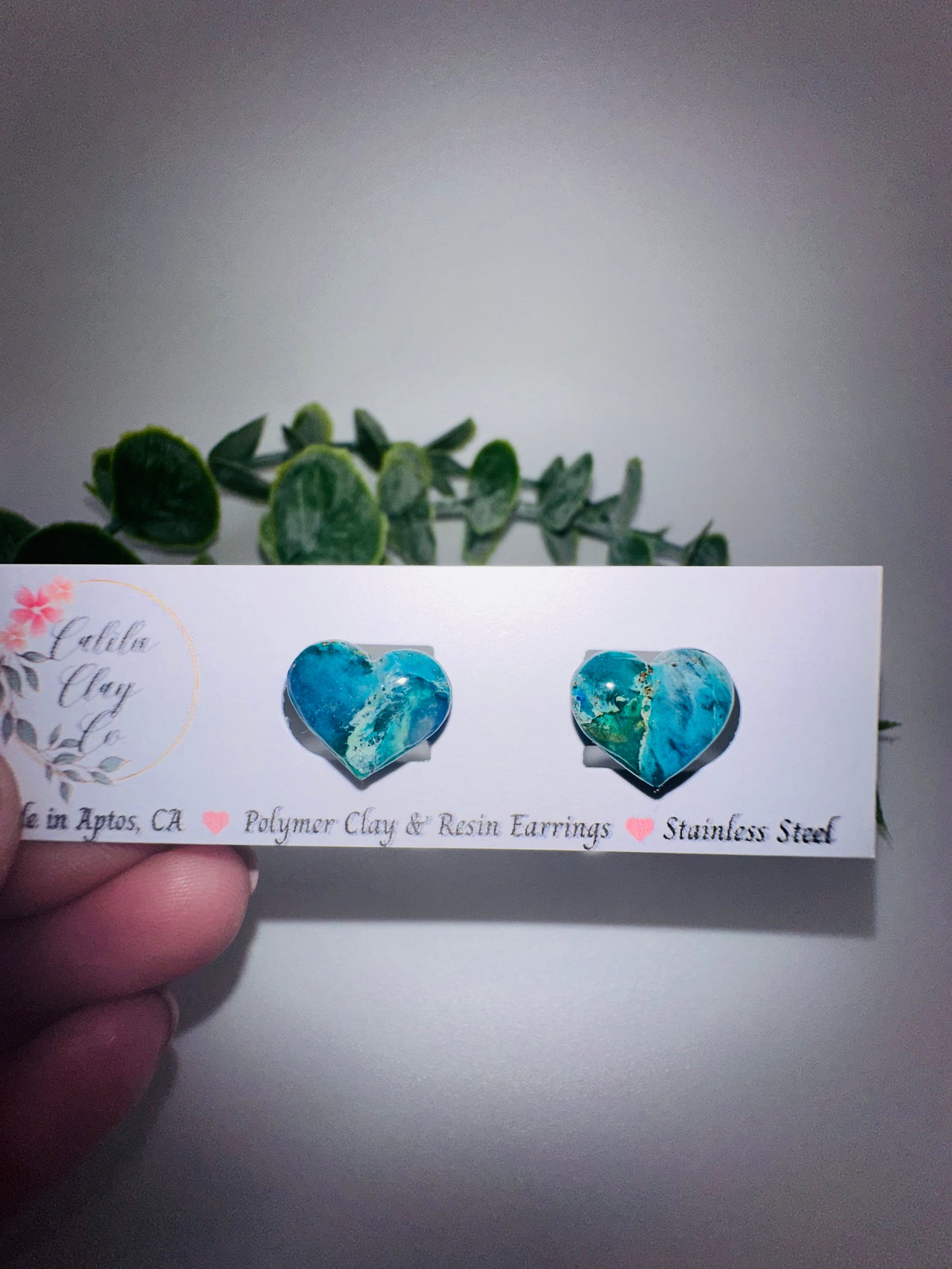 Ocean Marbled Heart Studs