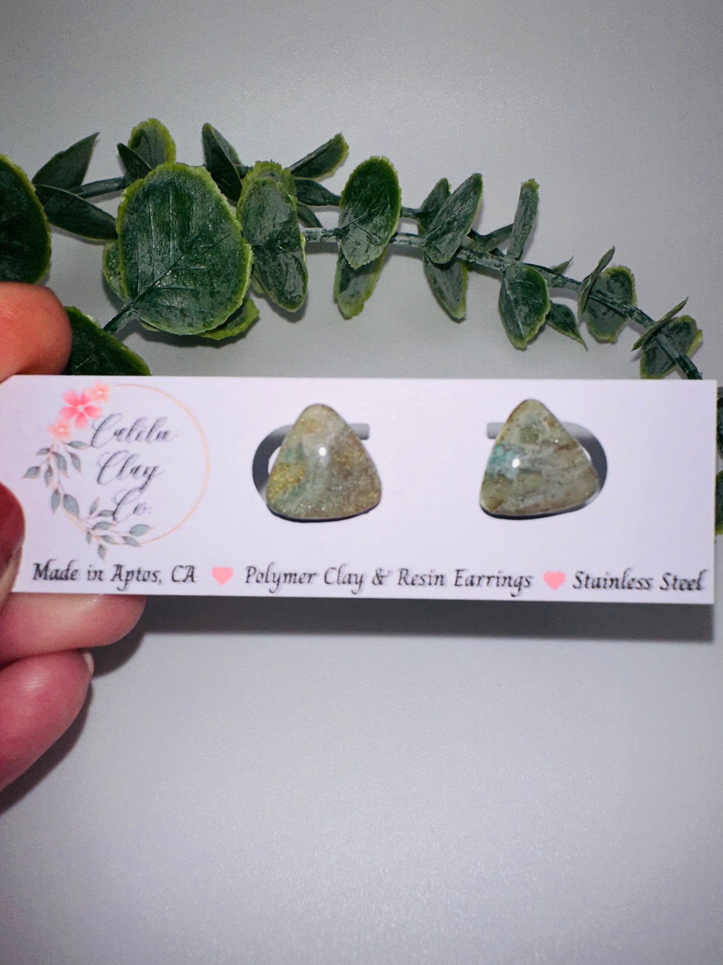 Marbled Jade Triangle Studs