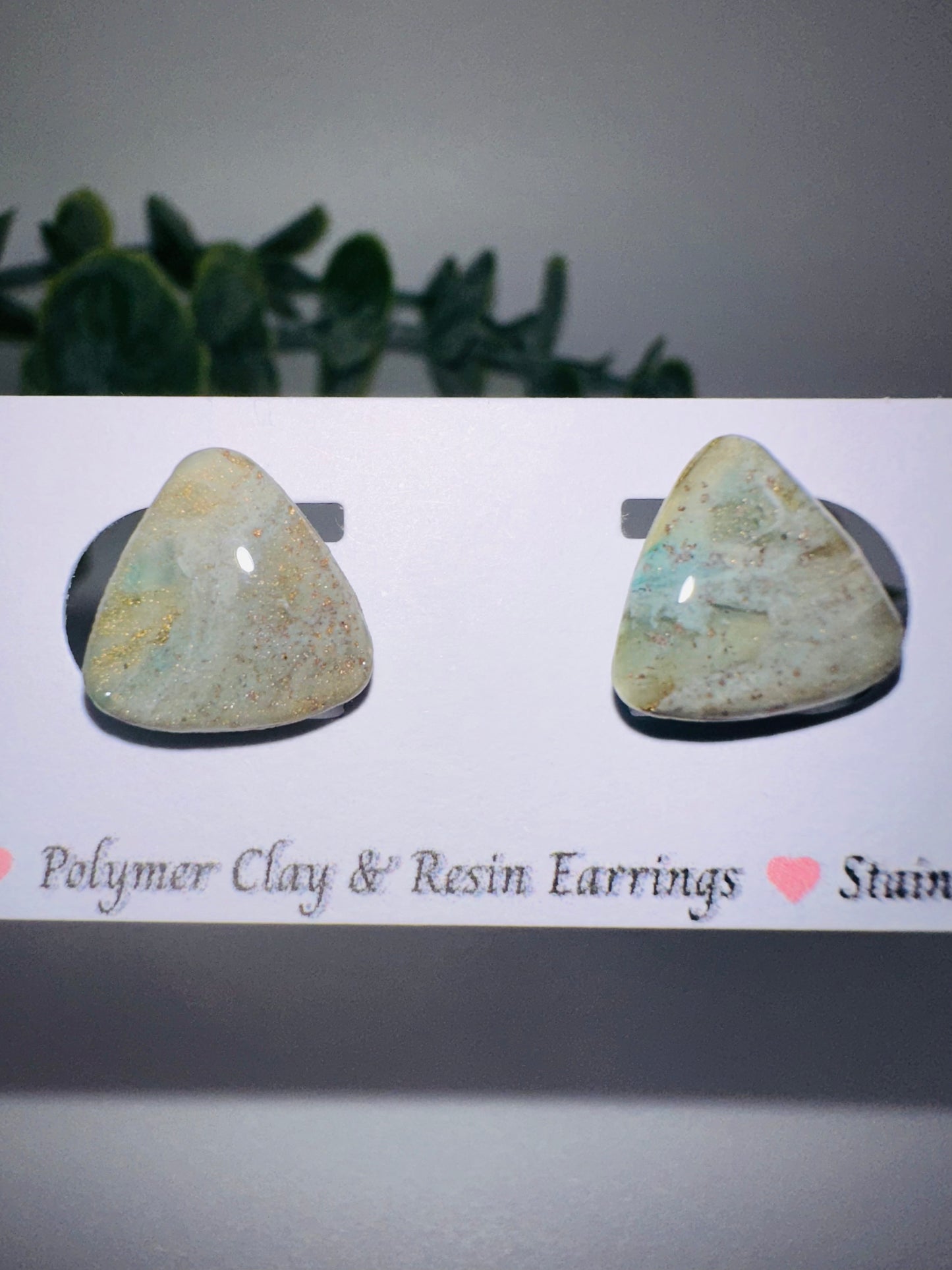 Marbled Jade Triangle Studs
