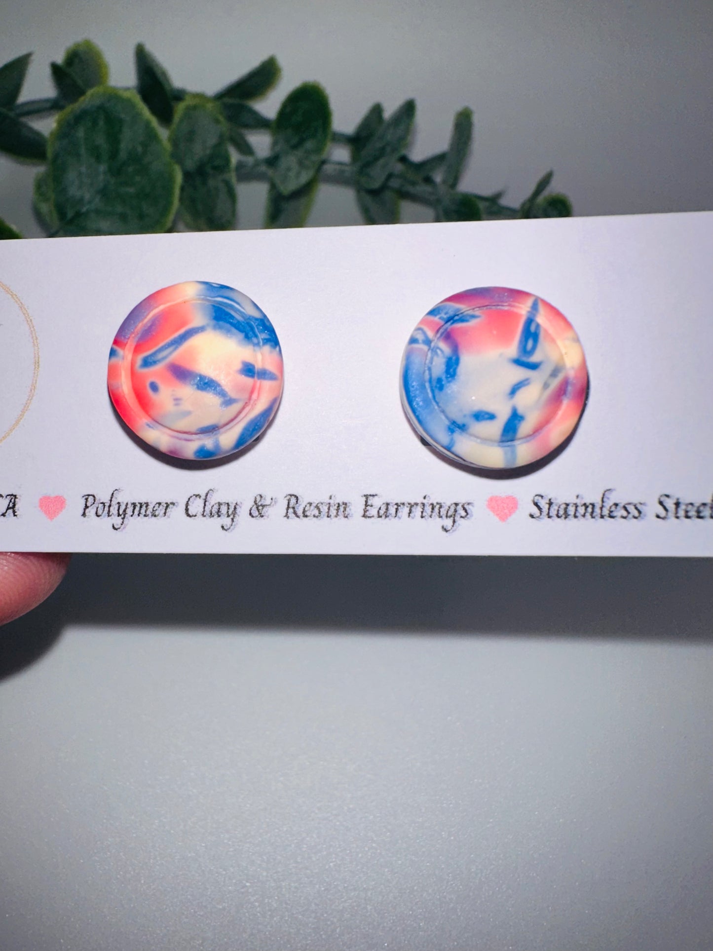 Round Matte Mokume Gane Abstract Leaves Round Studs