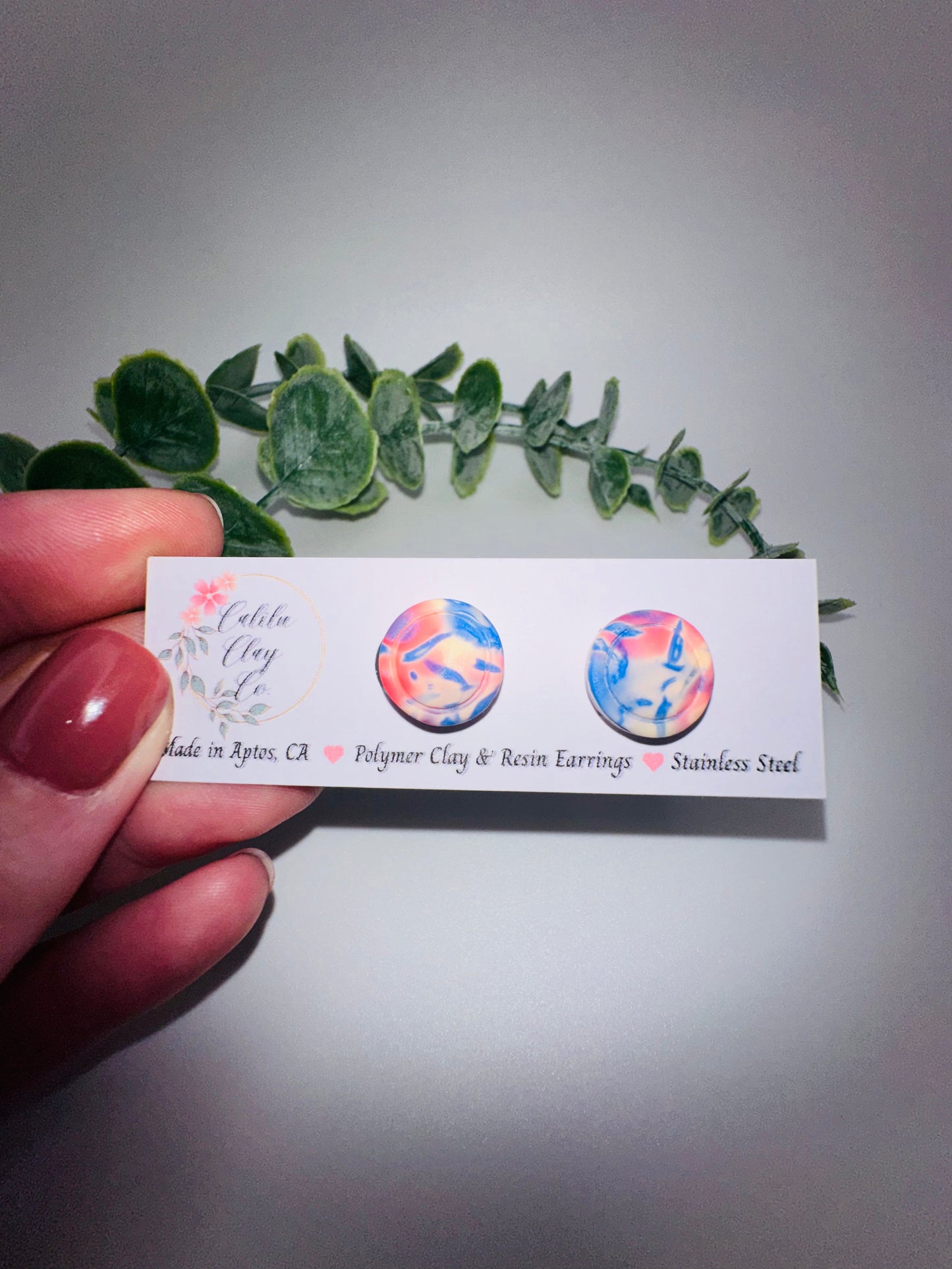 Round Matte Mokume Gane Abstract Leaves Round Studs
